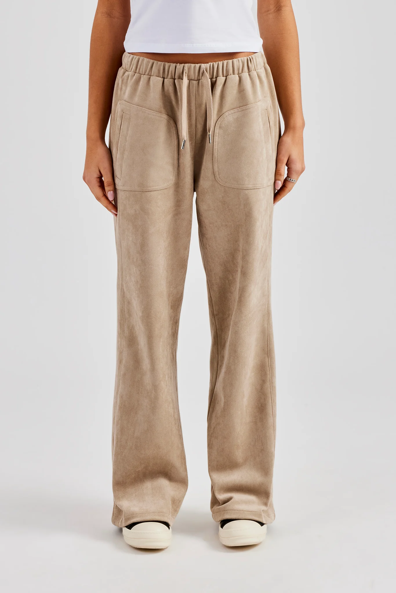 Suede Wide Leg Trouser- Beige - Image 2