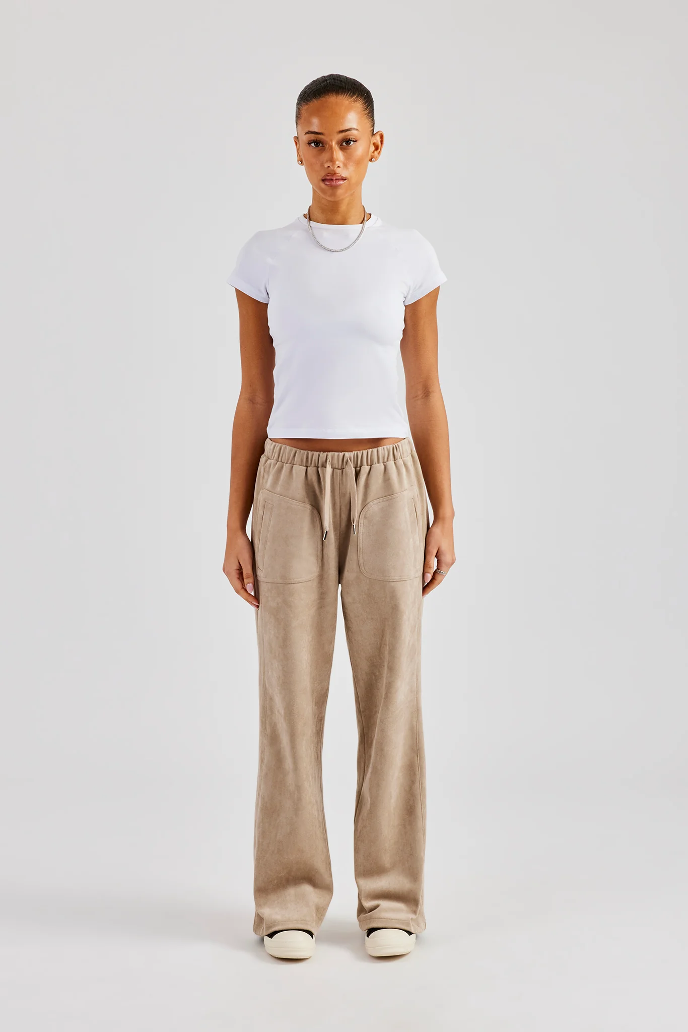 Suede Wide Leg Trouser- Beige - Image 3