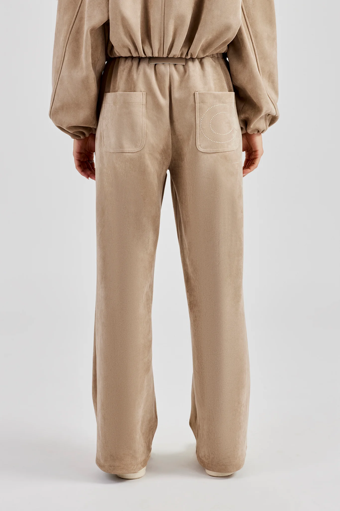 Suede Wide Leg Trouser- Beige - Image 4