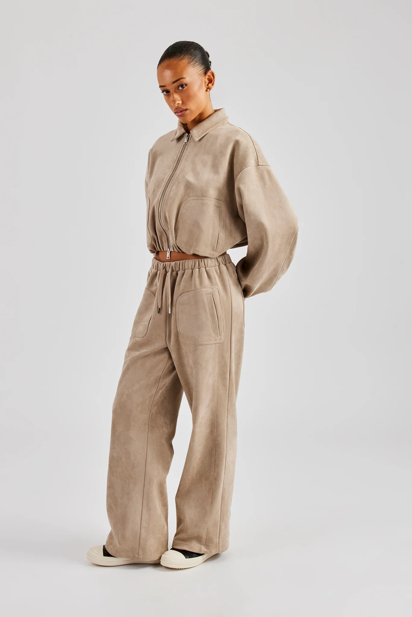Suede Wide Leg Trouser- Beige - Image 5
