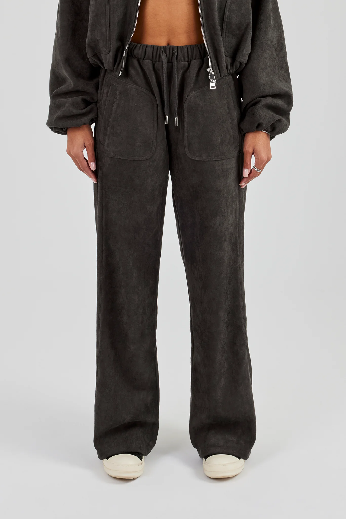 Suede Wide Leg Trouser - Charcoal - Image 4