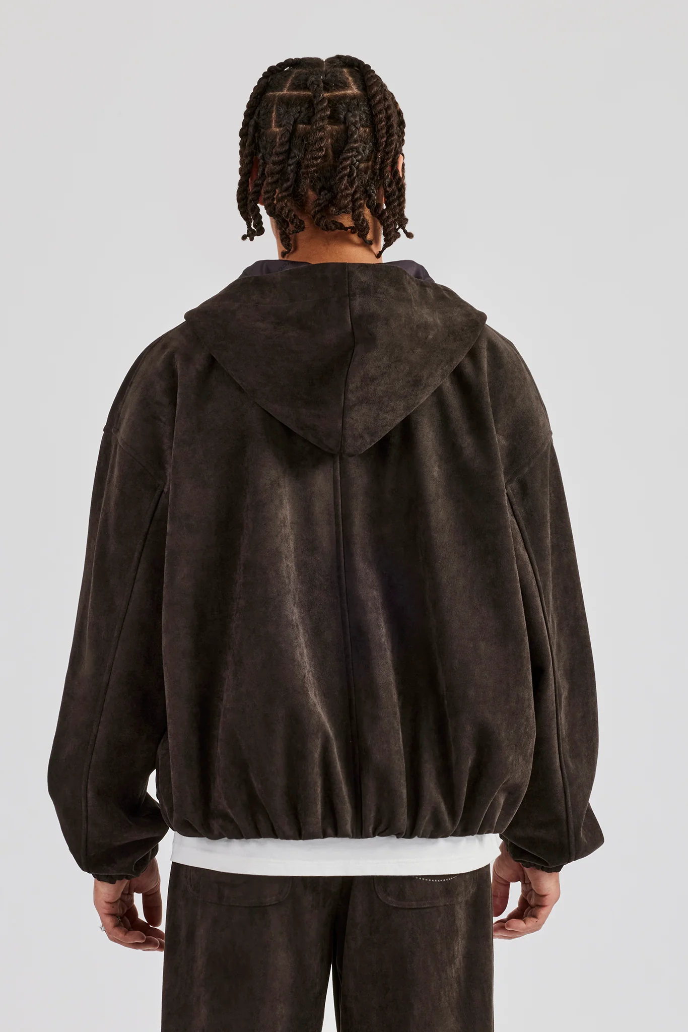 Suede Zip Through Hooded Jacket - Charcoal - Image 3