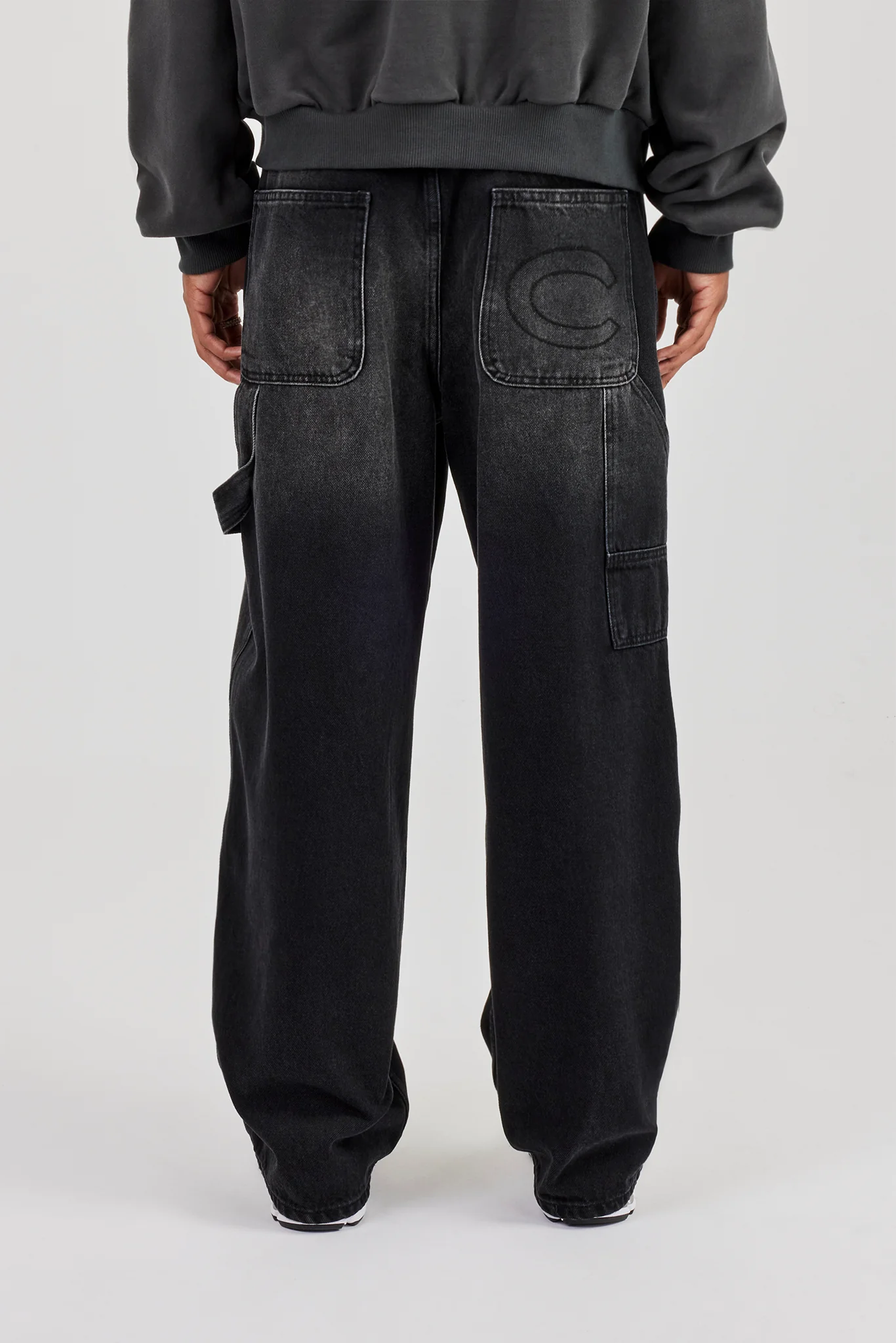 Super Baggy Carpenter Detail Jeans - Washed Black - Image 4