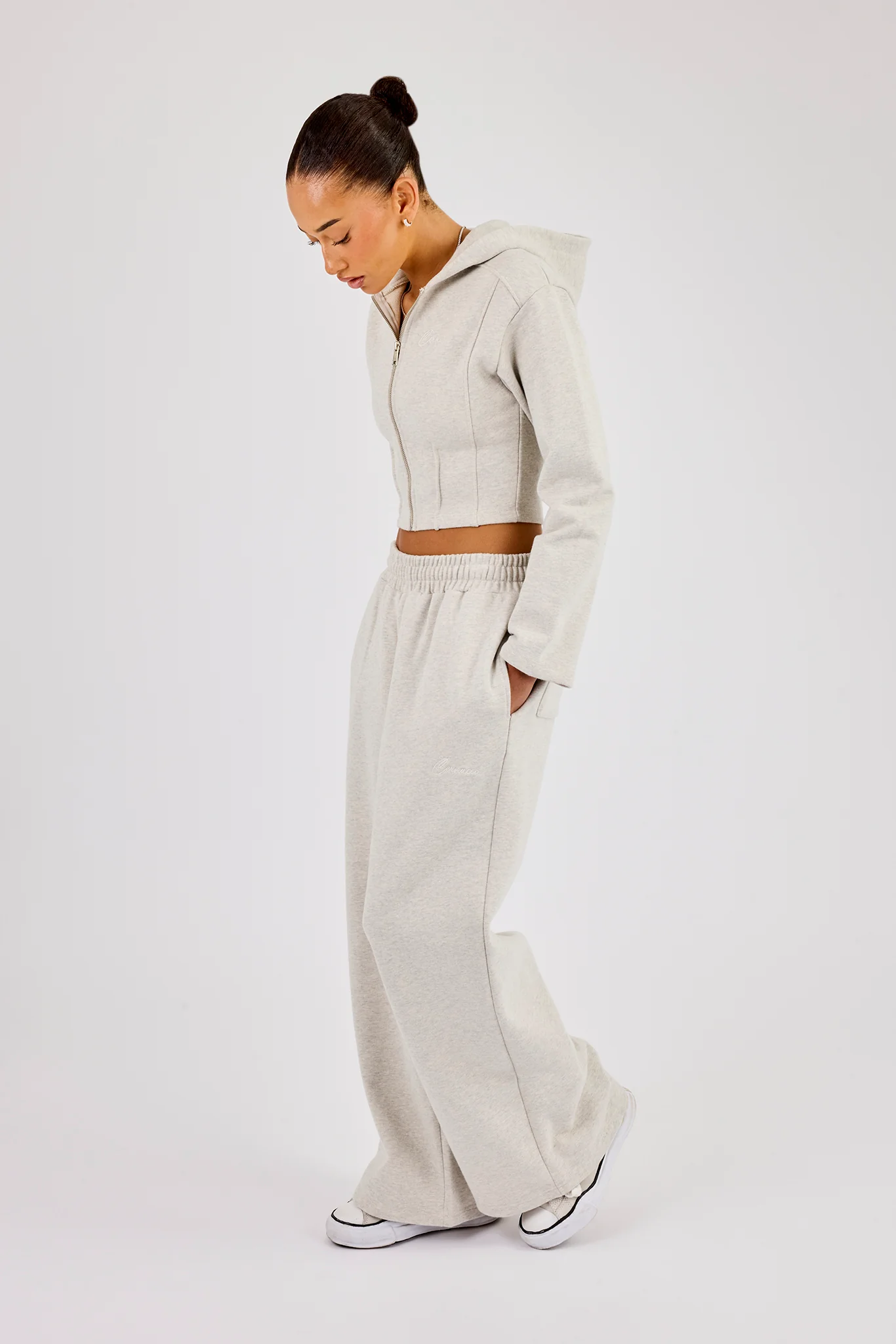 Super Baggy Wide Leg Jogger - Grey Marl - Image 2