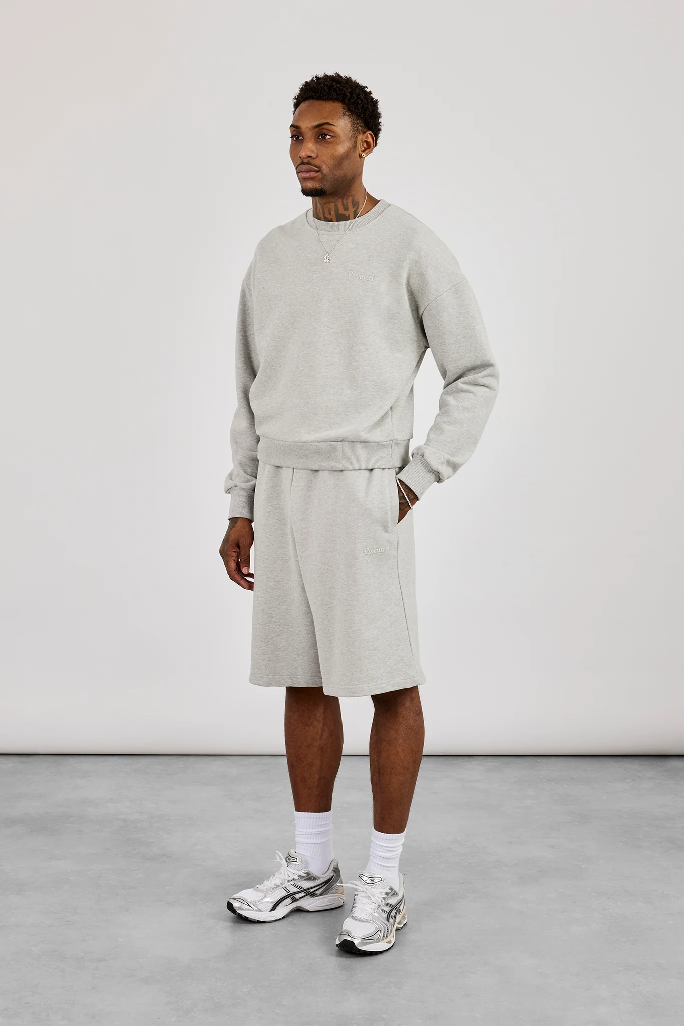 Sweater & Embroidered Jersey Jort - Grey Marl - Image 2