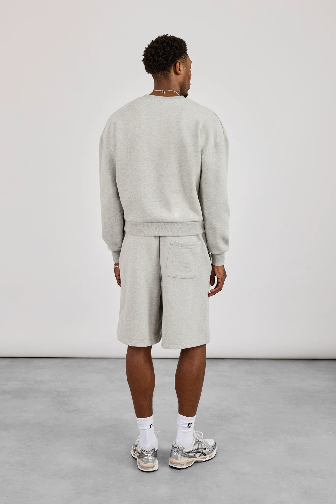 Sweater & Embroidered Jersey Jort - Grey Marl - Image 3