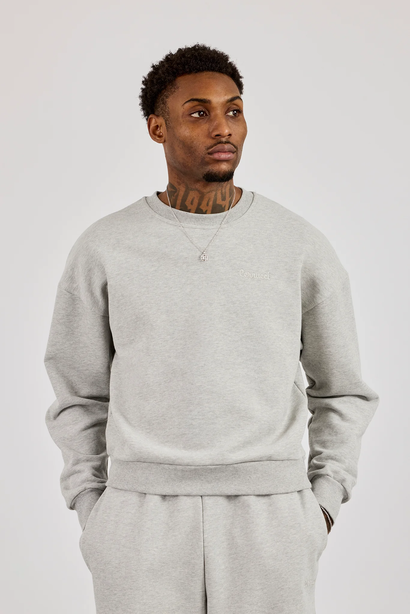 Sweater & Embroidered Jersey Jort - Grey Marl - Image 4