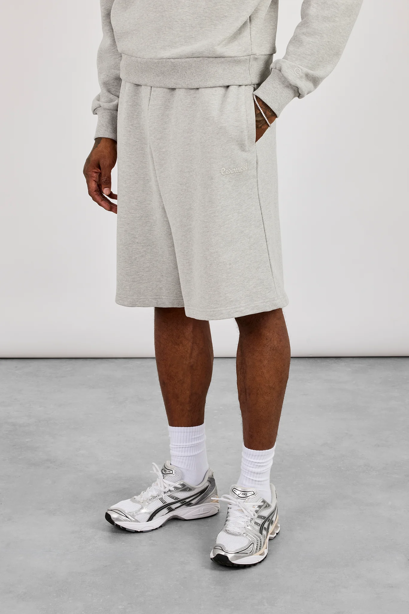 Sweater & Embroidered Jersey Jort - Grey Marl - Image 5