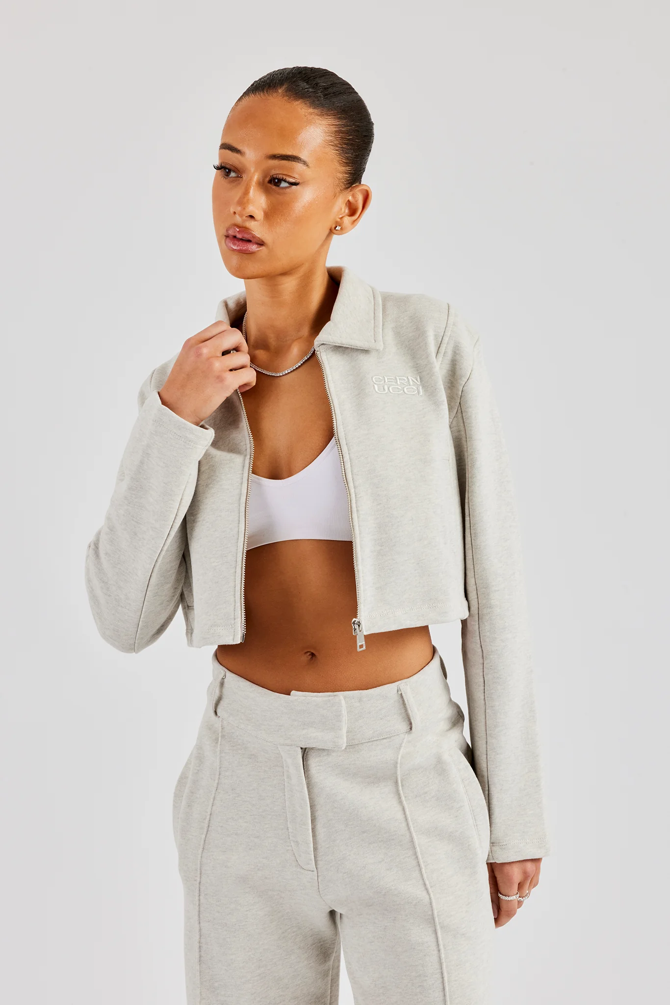 Tailored Jersey Cropped Harrington Jacket - Ash Grey - Image 2