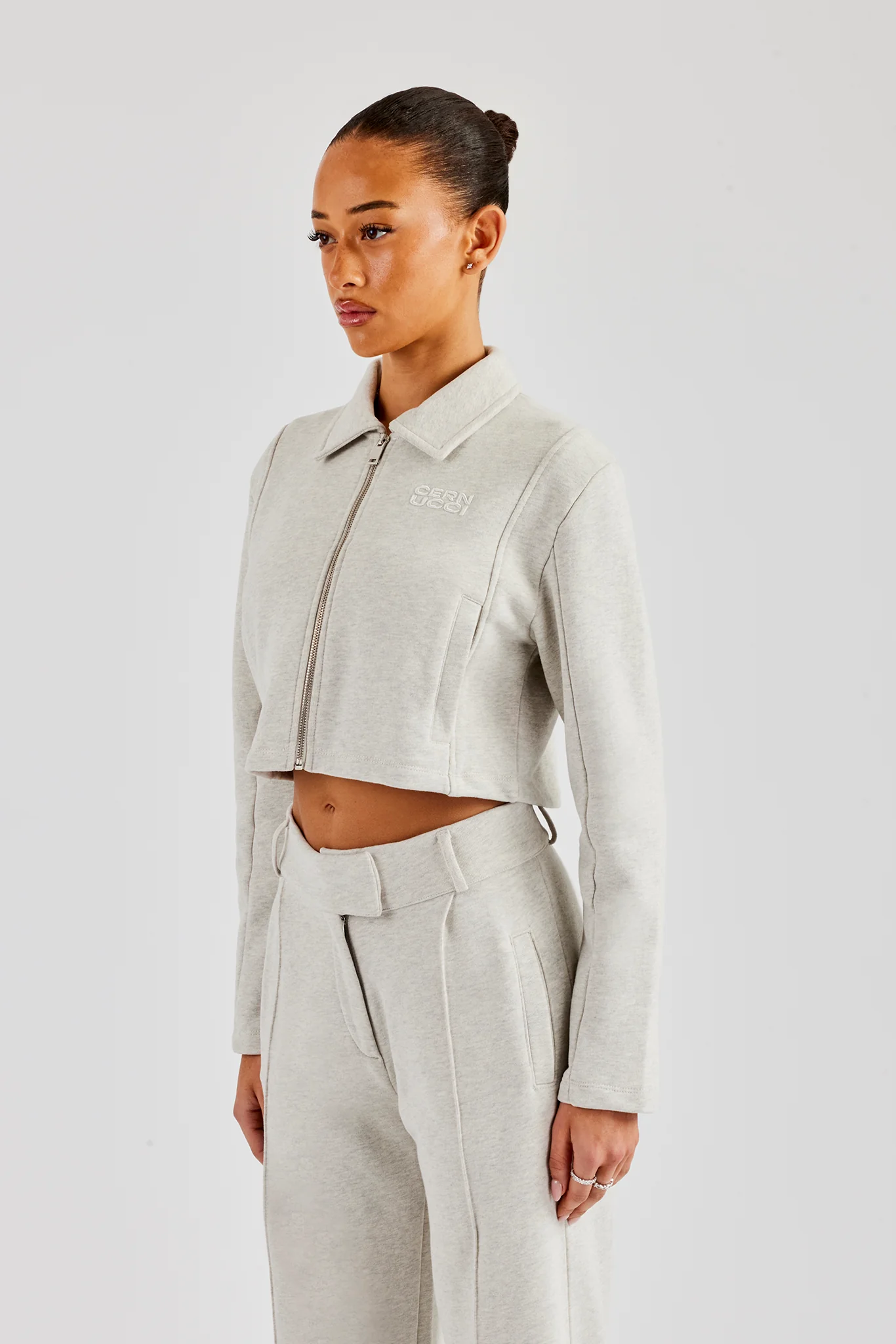 Tailored Jersey Cropped Harrington Jacket - Ash Grey - Image 3