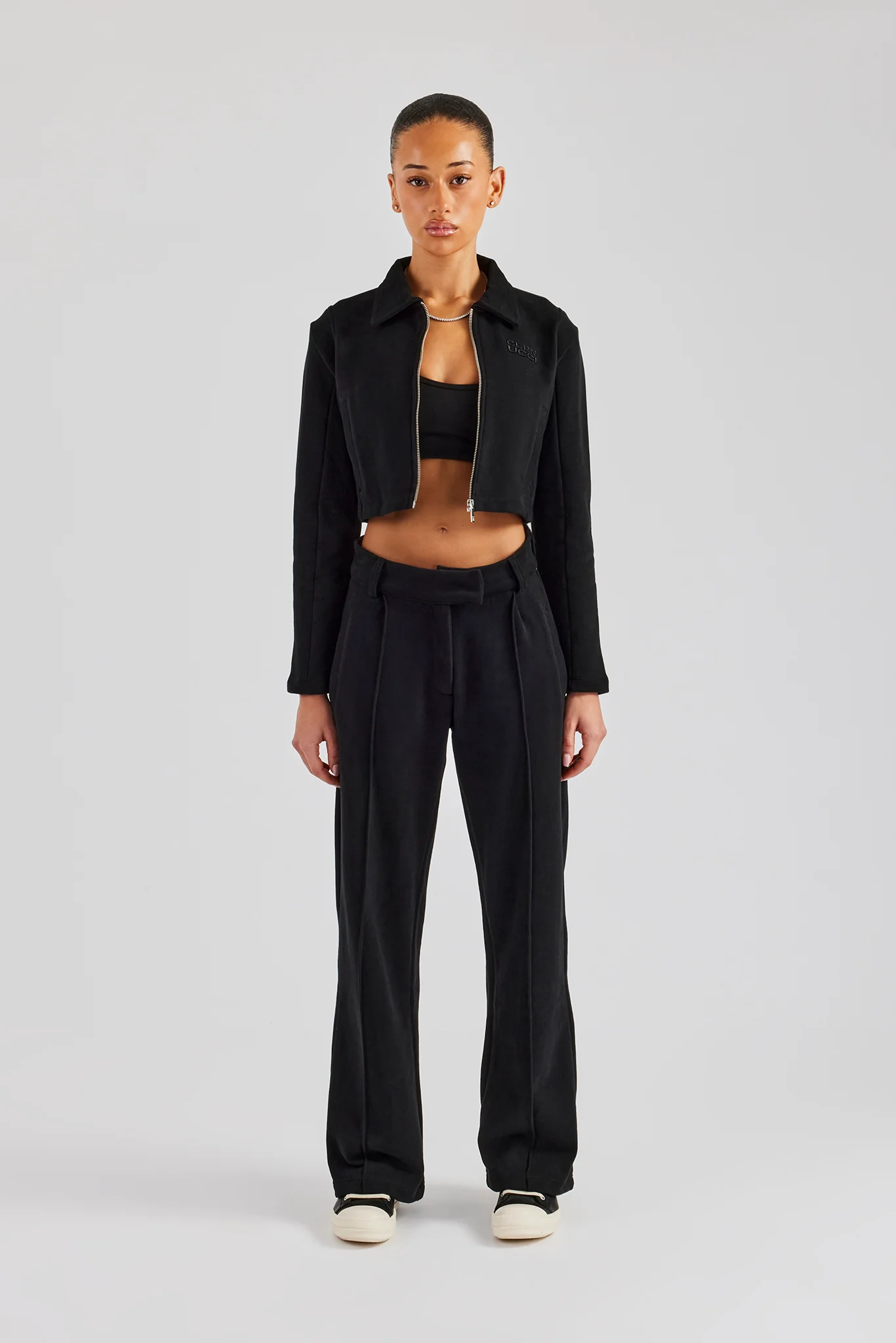 Tailored Jersey Cropped Harrington Jacket - Black - Image 2
