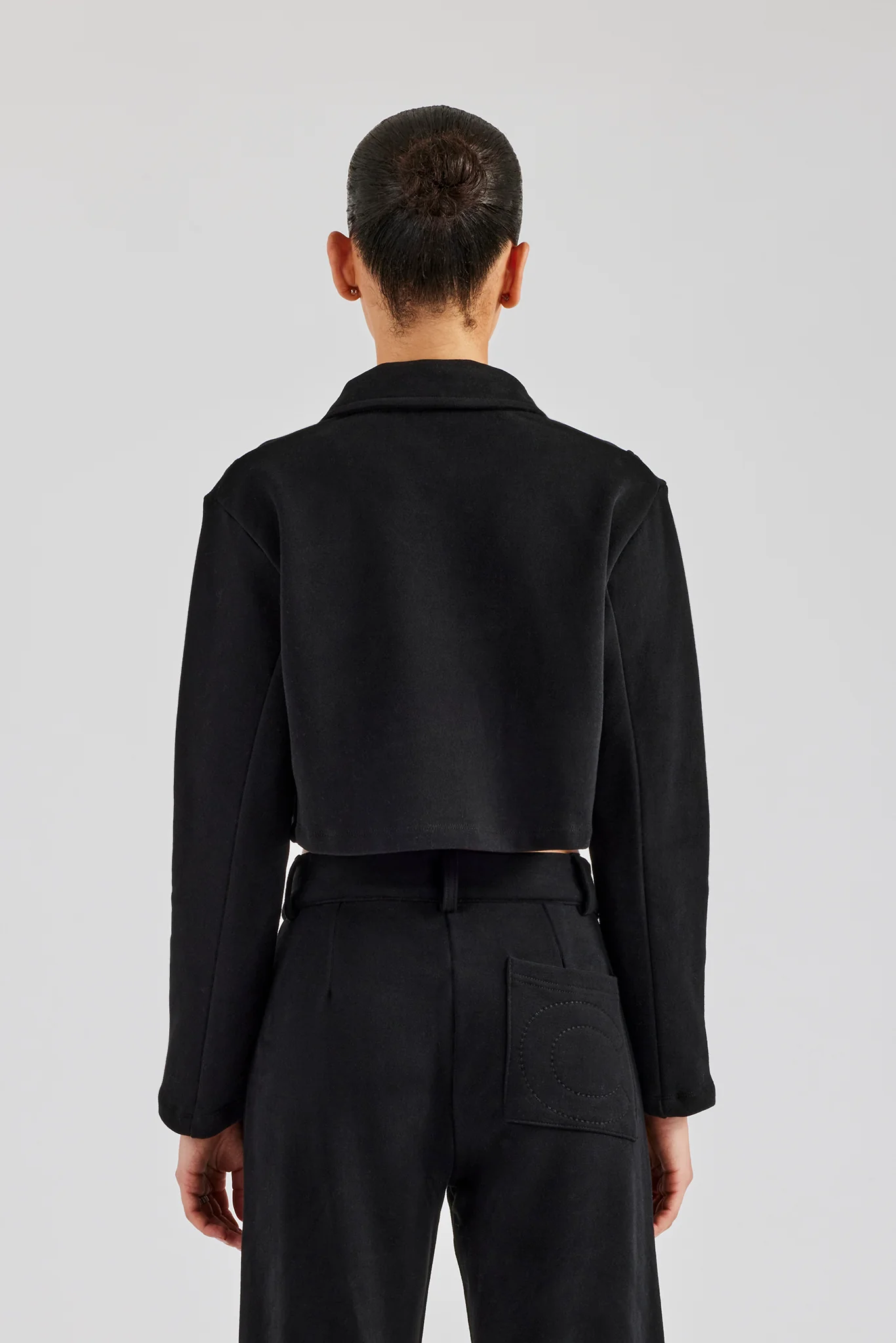 Tailored Jersey Cropped Harrington Jacket - Black - Image 3