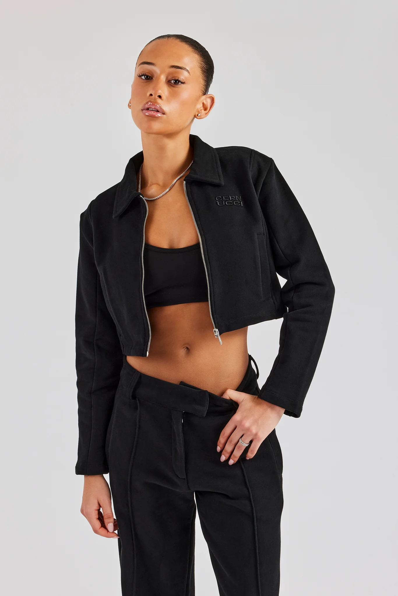 Tailored Jersey Cropped Harrington Jacket - Black - Image 4