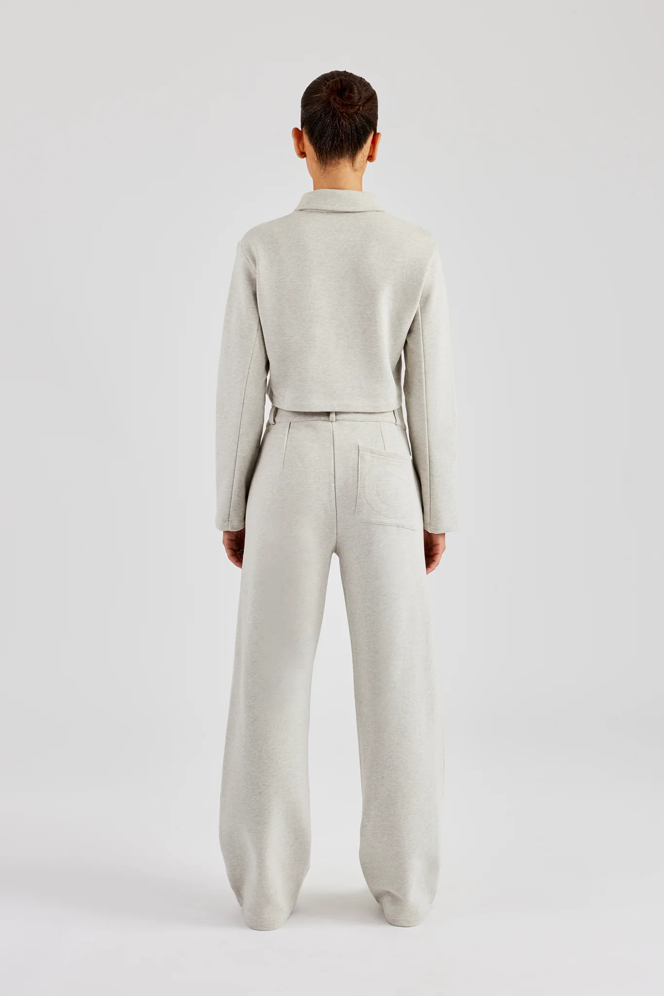 Tailored Jersey Cropped Harrington Jacket & Wide Leg Trouser - Ash Grey - Image 4