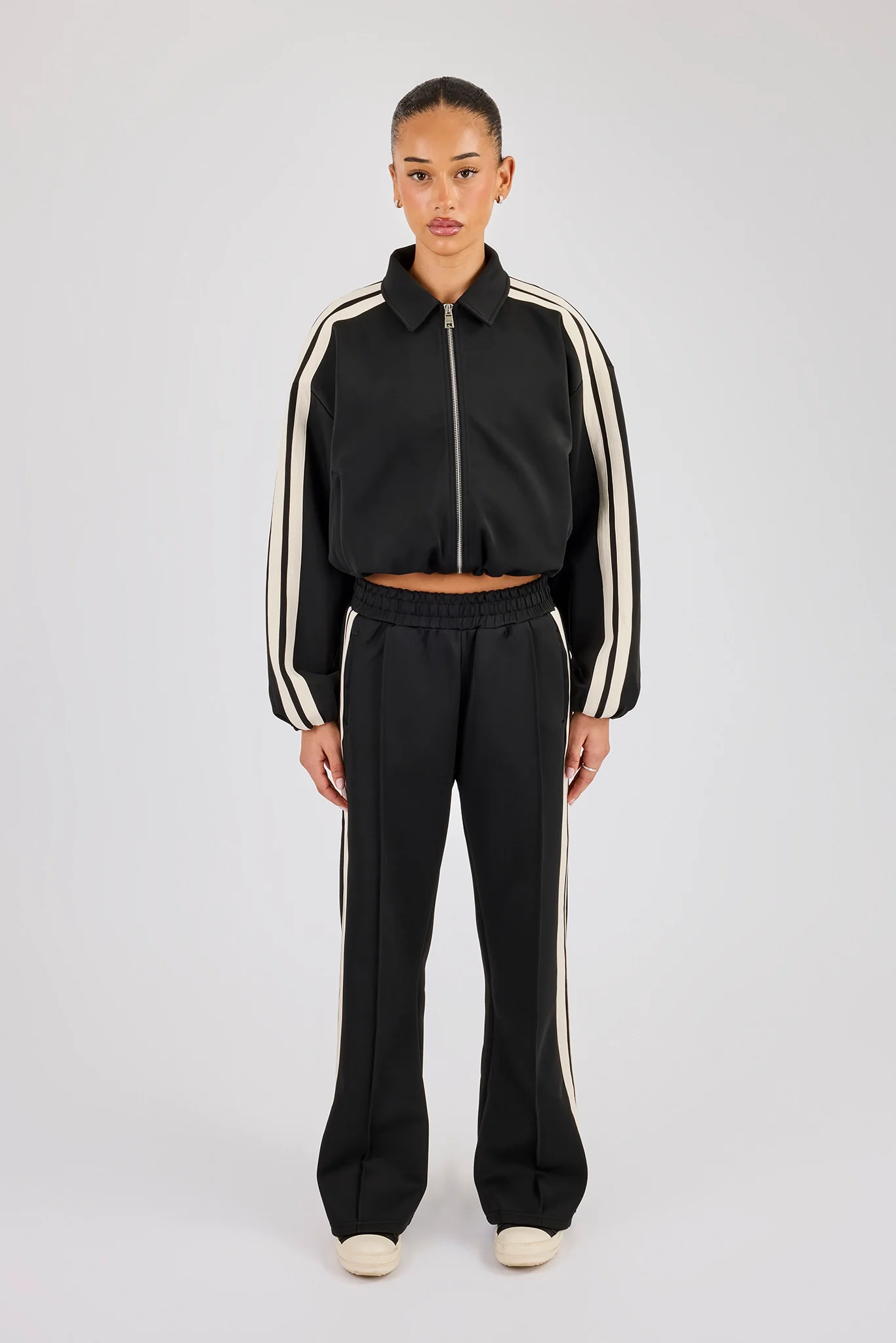 Taping Collared Bomber Jacket & Wide Leg Track Pant - Black - Image 4