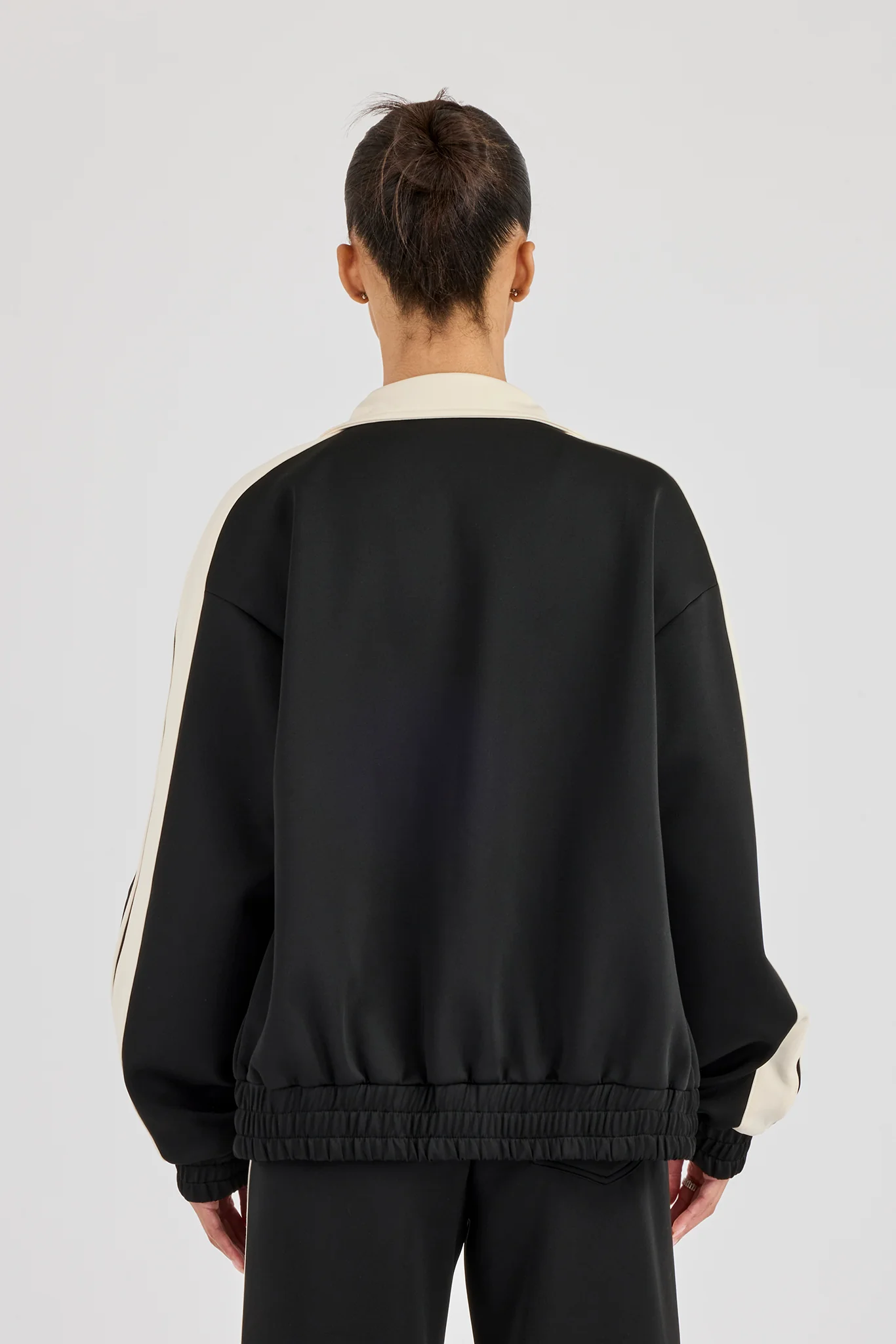 Taping Contrast Collar Track Jacket - Black - Image 4