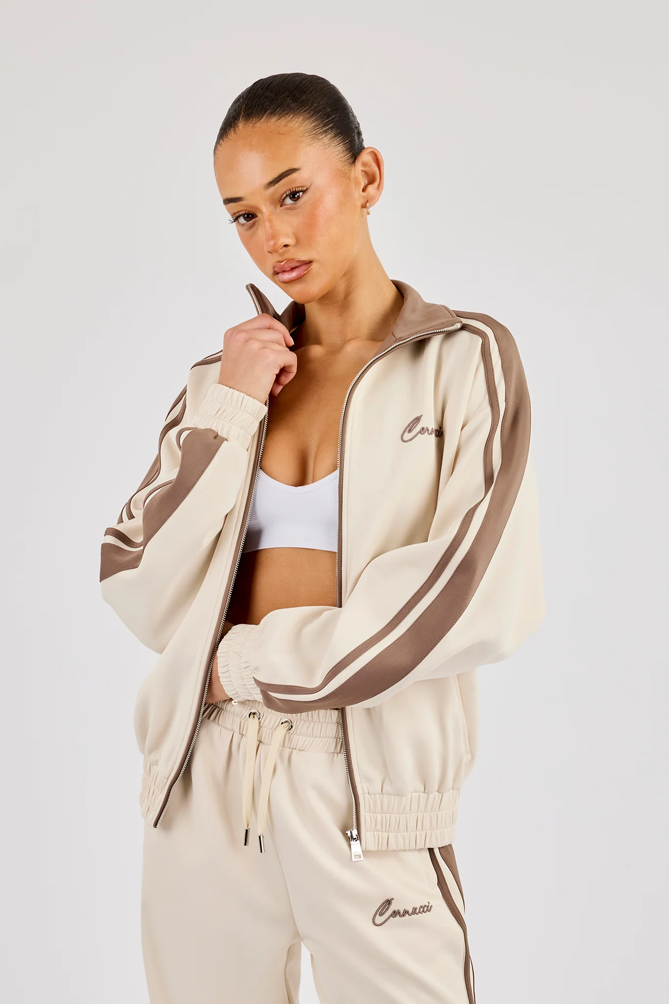 Taping Contrast Collar Track Jacket - Off White