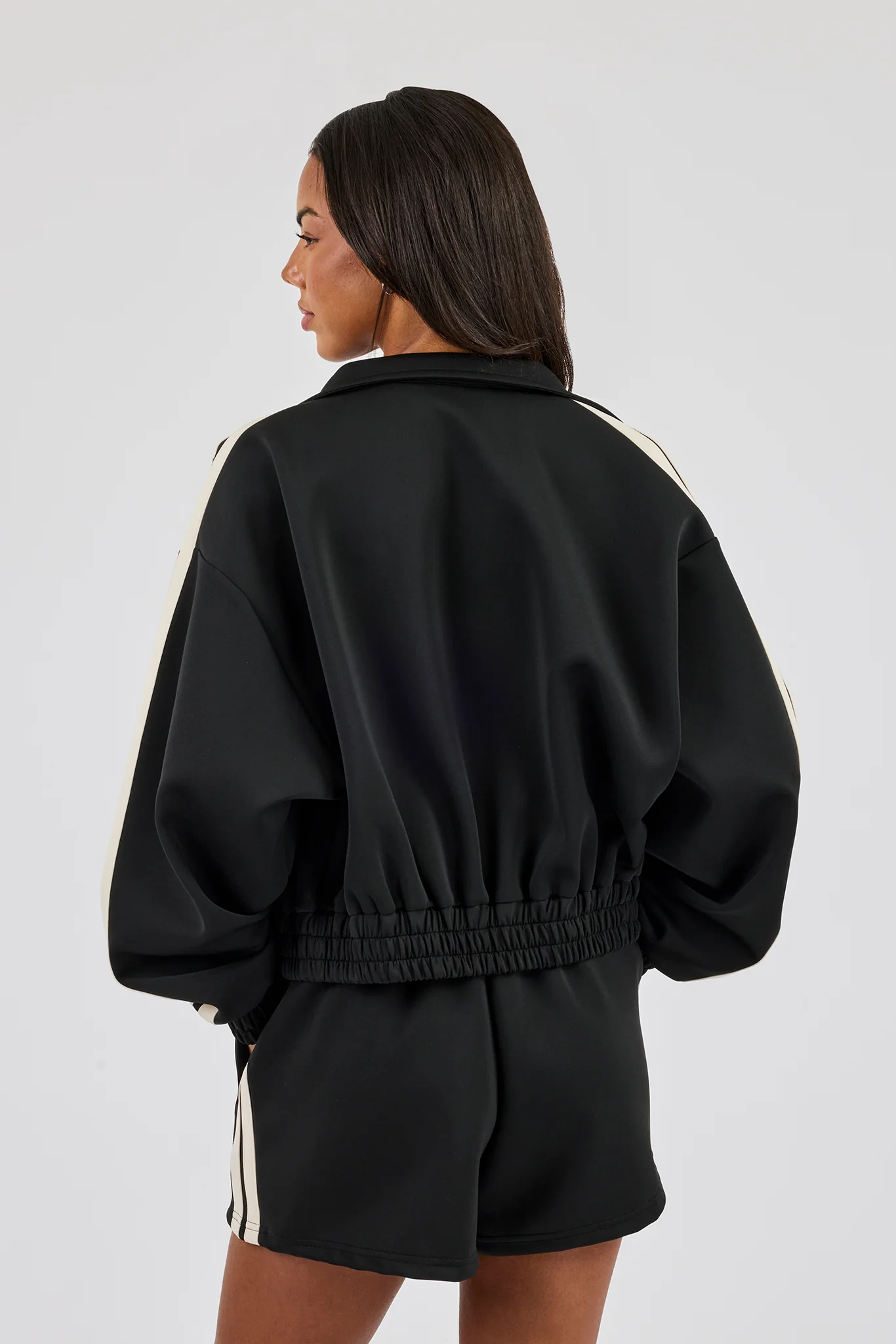 Taping Cropped Funnel Neck Jacket - Black - Image 3