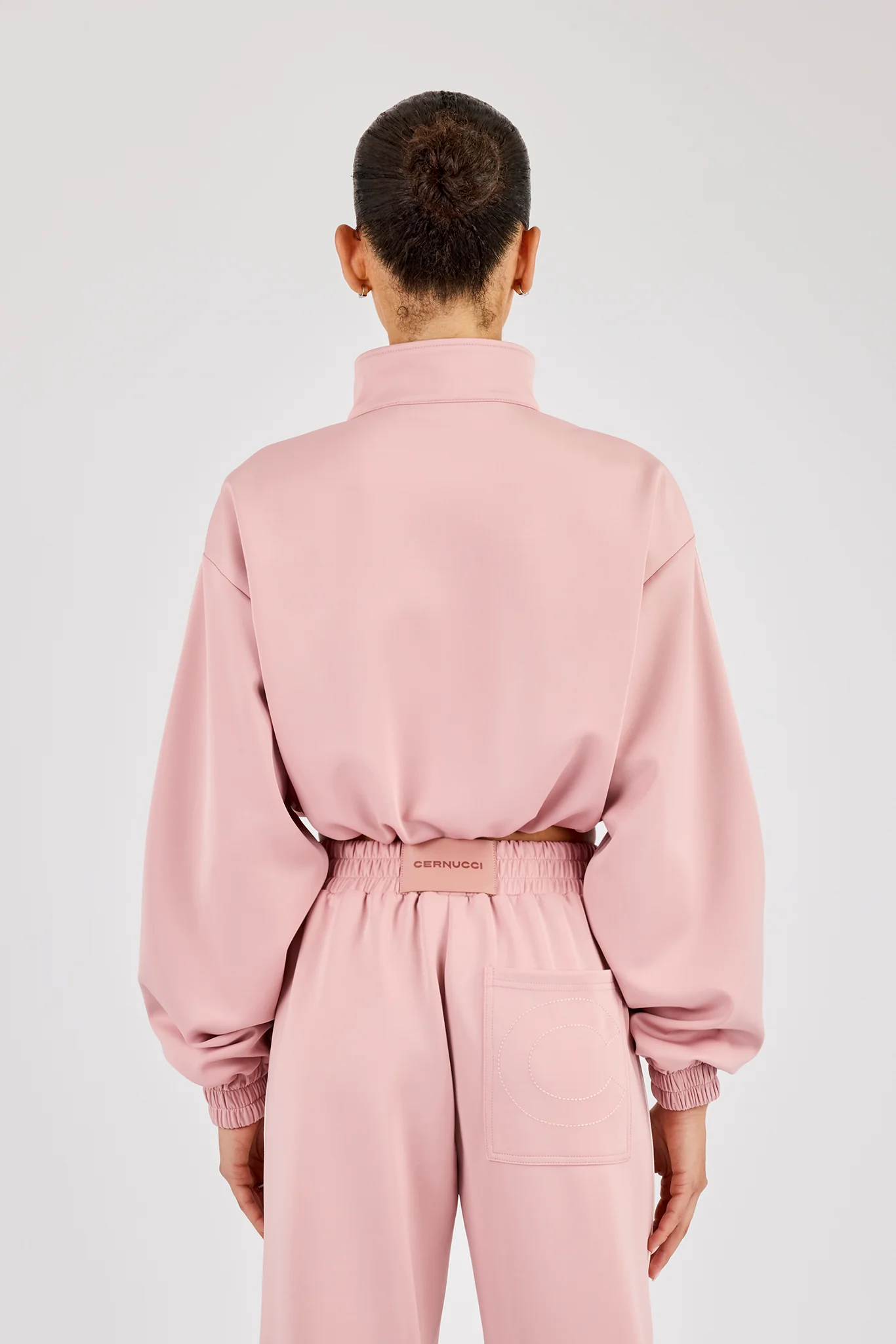Taping Cropped Funnel Neck Jacket - Dusty Pink - Image 3
