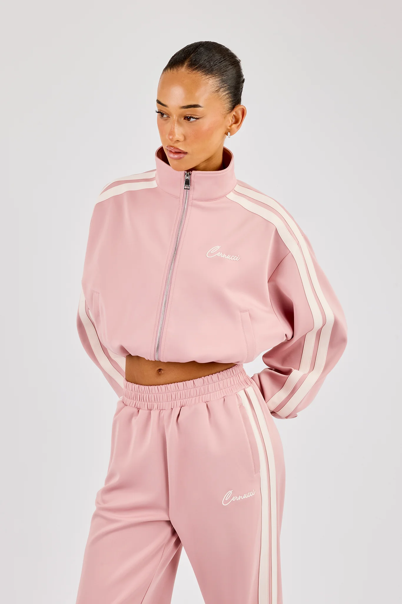 Taping Cropped Funnel Neck Jacket - Dusty Pink - Image 4