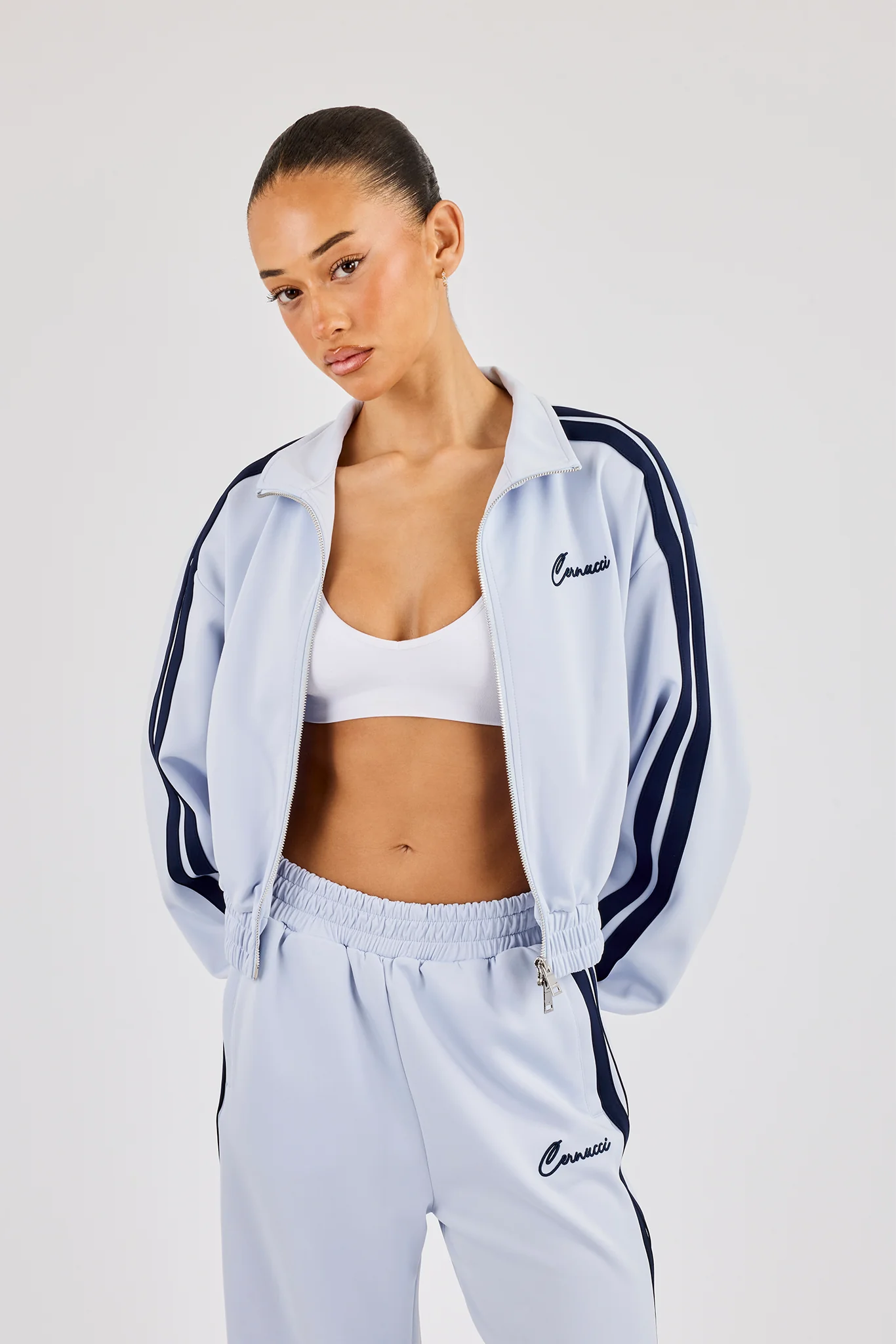 Taping Cropped Funnel Neck Jacket - Light Blue - Image 2