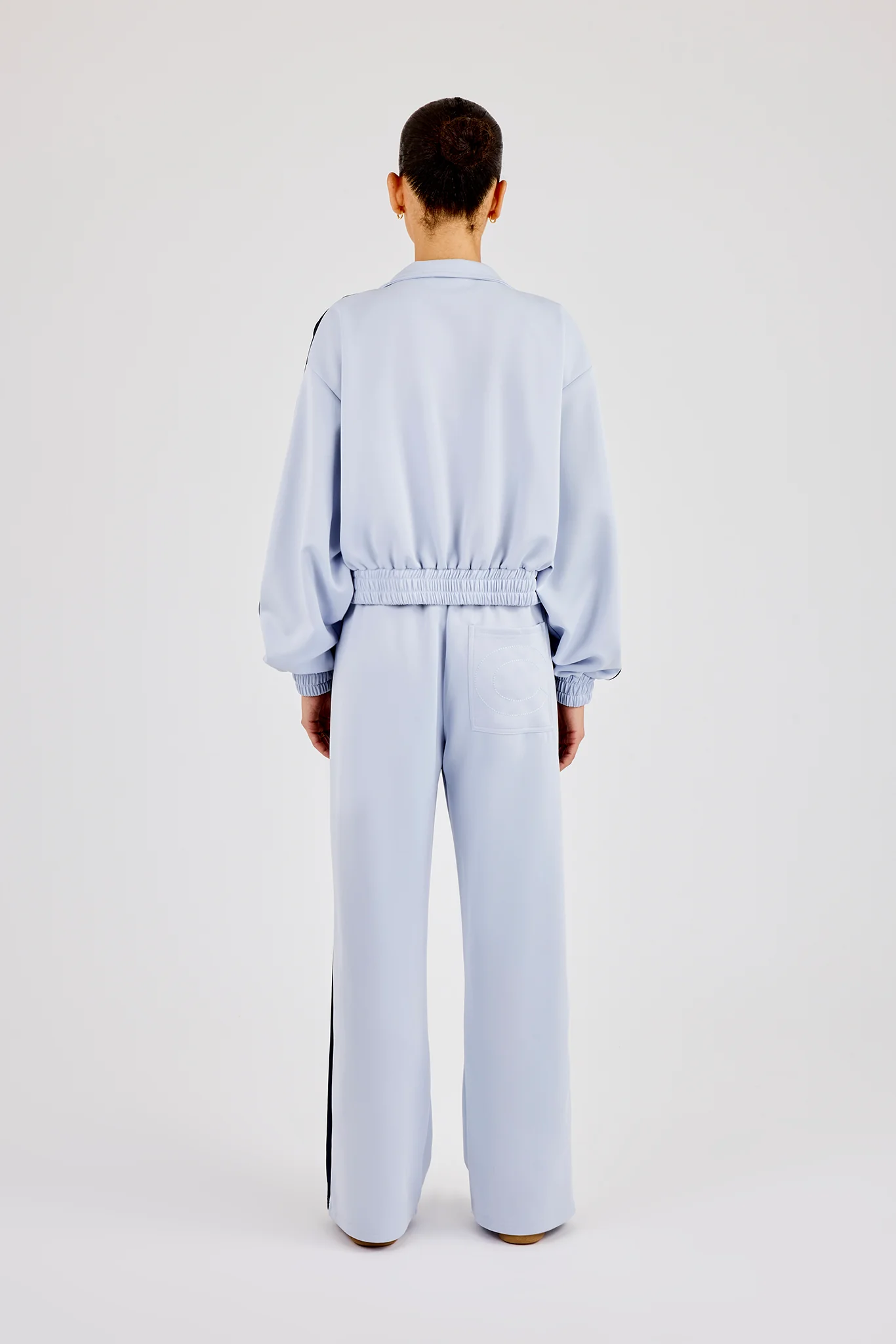 Taping Cropped Funnel Neck Jacket & Wide Leg Track Pant - Light Blue - Image 3