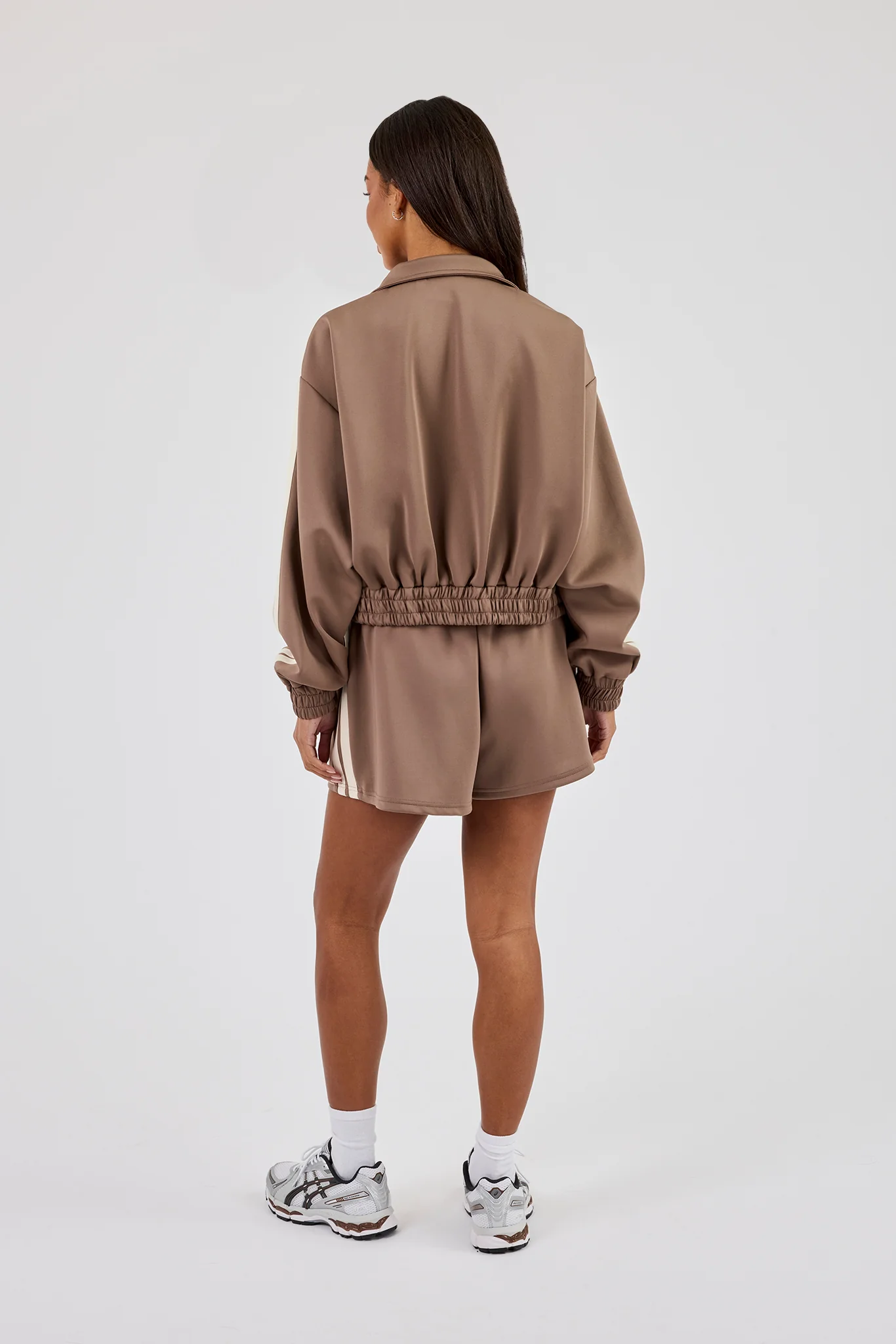 Taping Cropped Funnel Neck Track Jacket & Taping Short - Taupe - Image 3