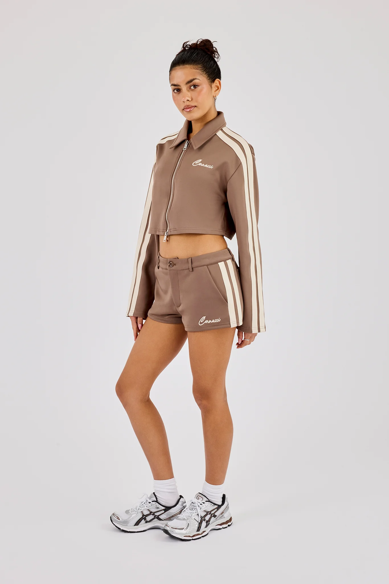 Taping Cropped Harrington Jacket & Micro Short - Taupe - Image 2