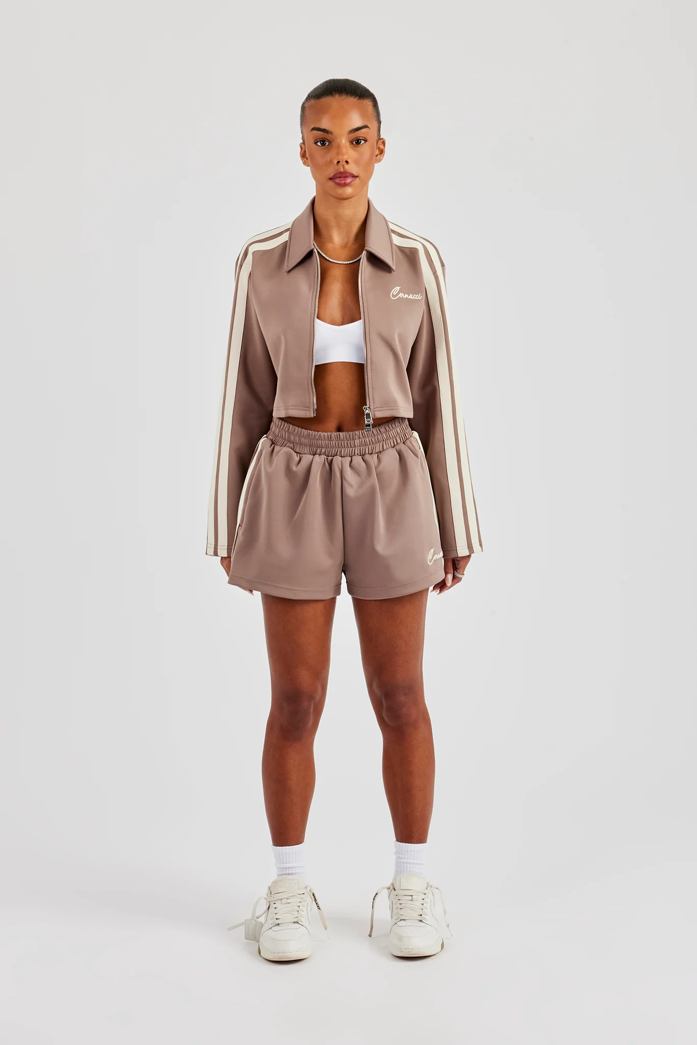 Taping Cropped Harrington Jacket & Short - Taupe - Image 4