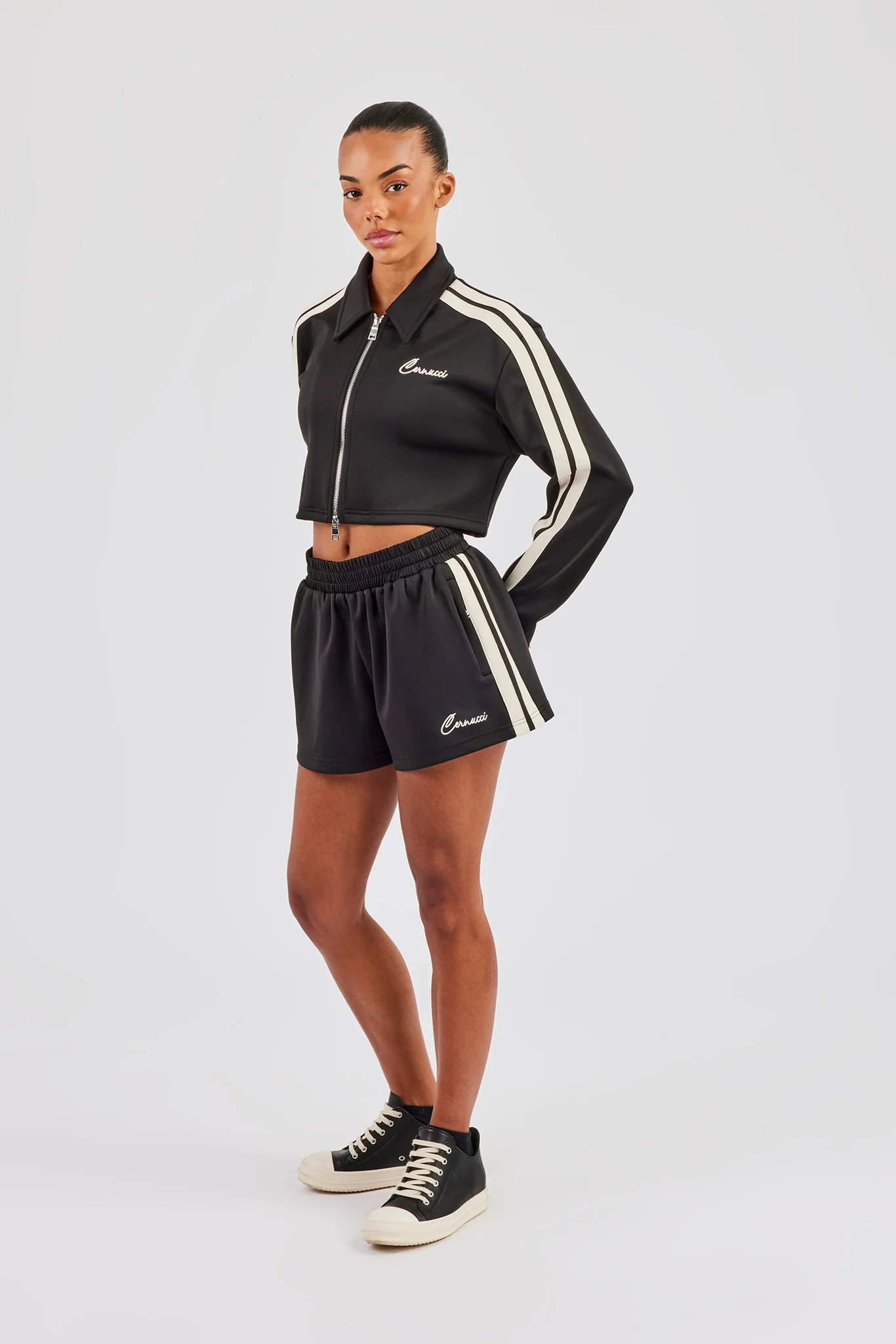 Taping Cropped Harrington Jacket & Taping Short - Black - Image 6