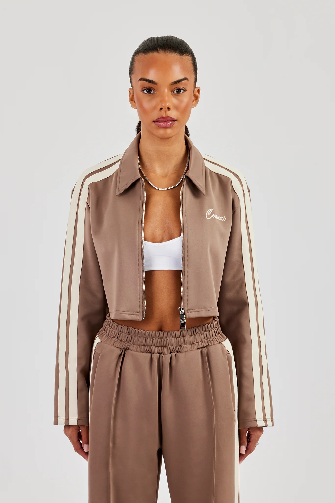 Taping Cropped Harrington Jacket - Taupe - Image 4
