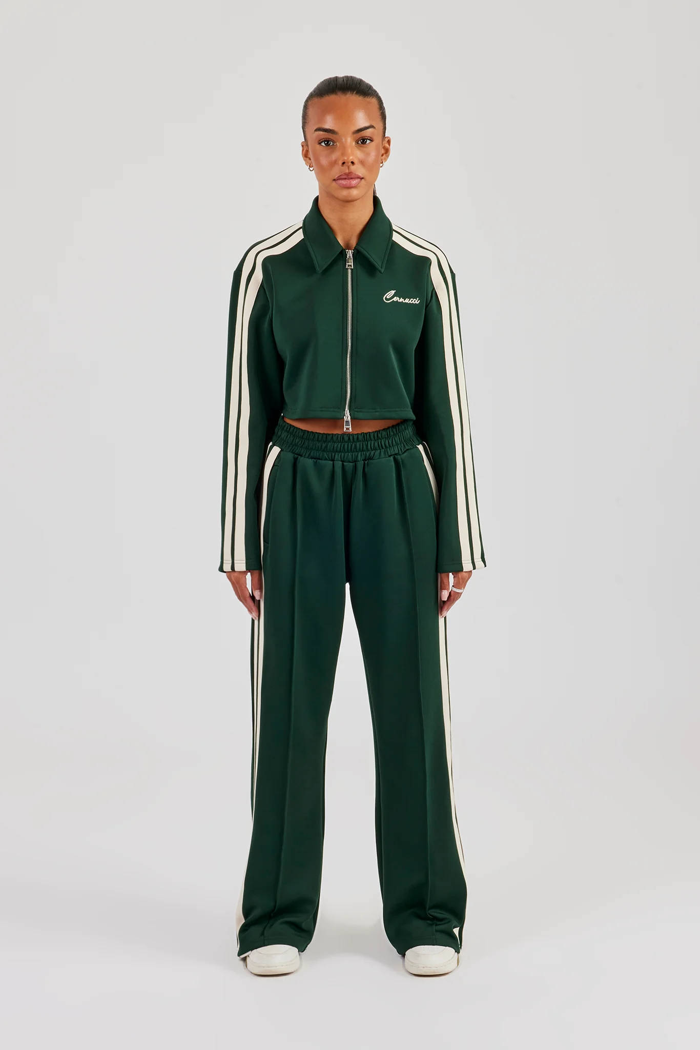 Taping Cropped Harrington Jacket & Track Pant - Bottle Green - Image 5