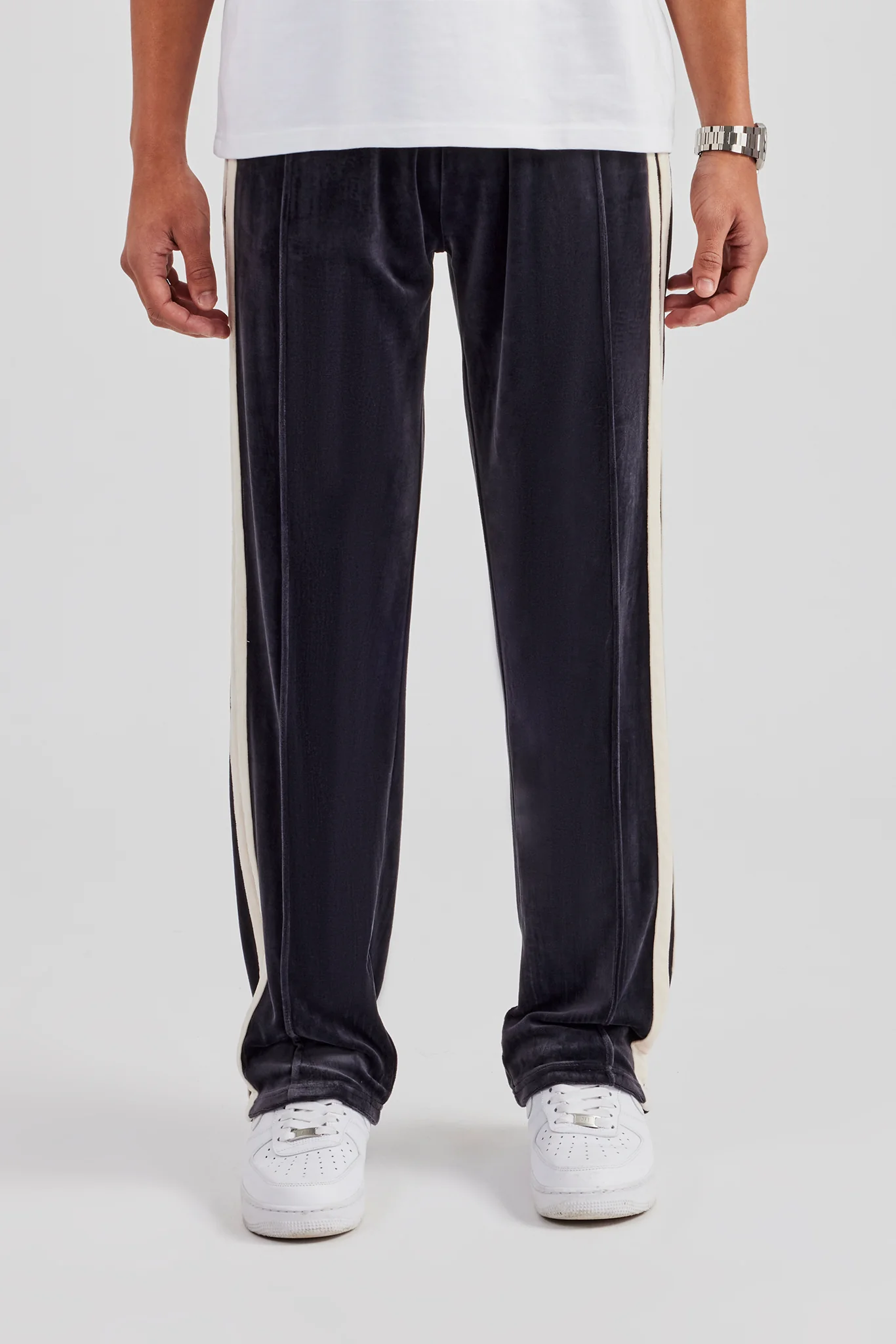 Taping Straight Leg Velour Track Pant - Charcoal - Image 2