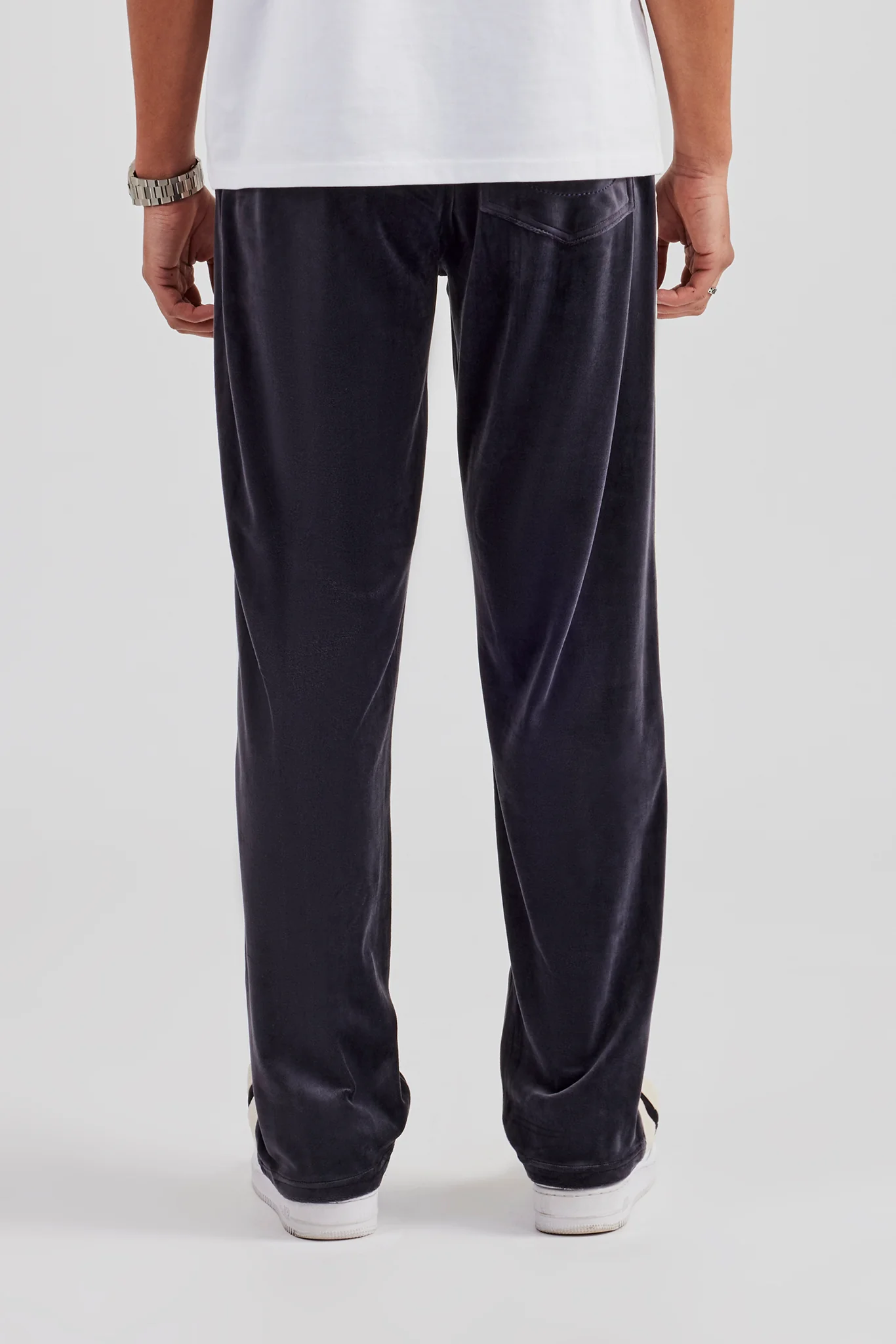 Taping Straight Leg Velour Track Pant - Charcoal - Image 3