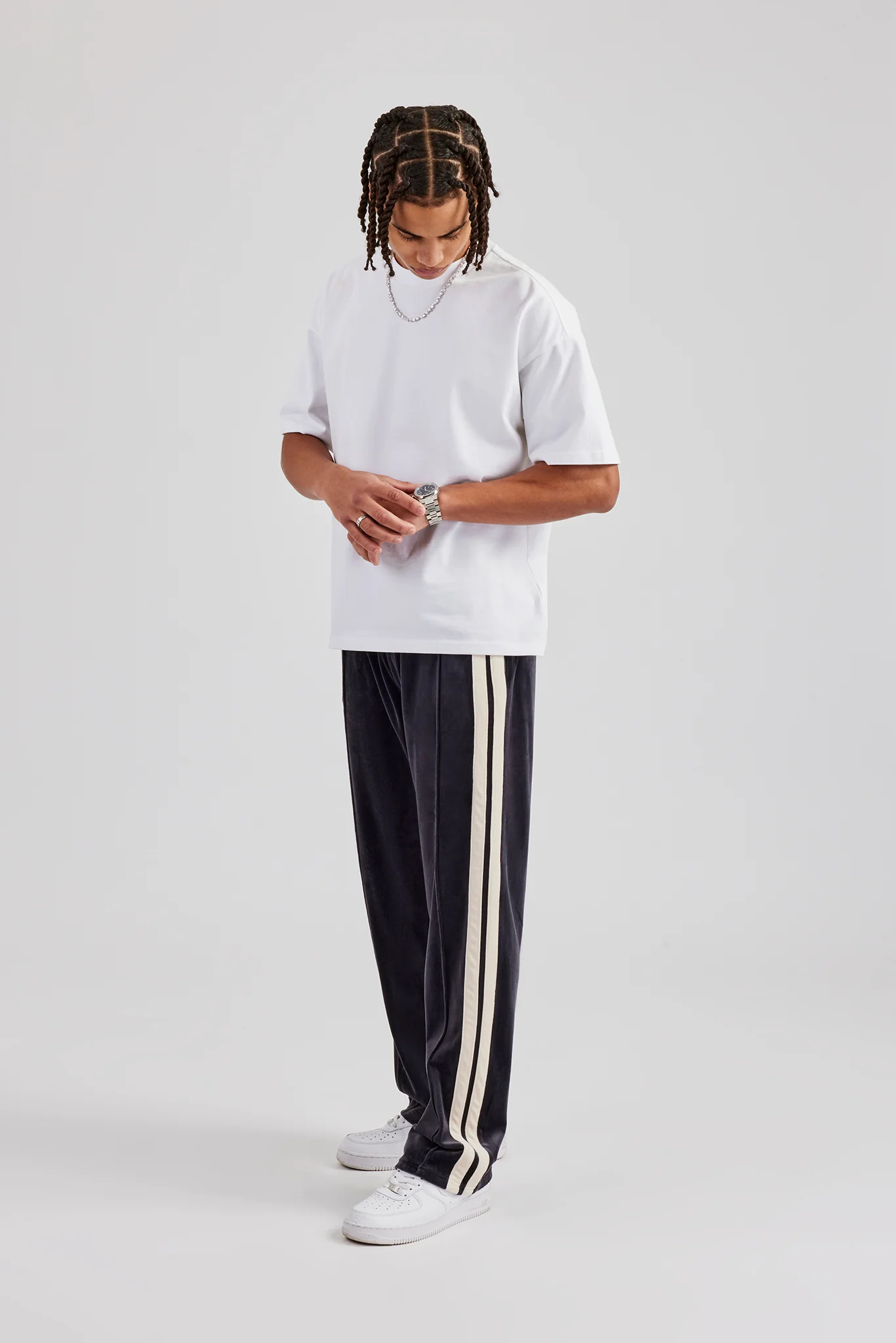 Taping Straight Leg Velour Track Pant - Charcoal - Image 4