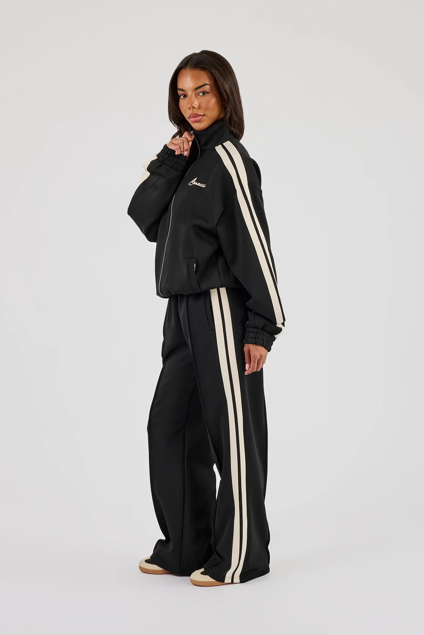 Taping Wide Leg Track Pant - Black - Image 4