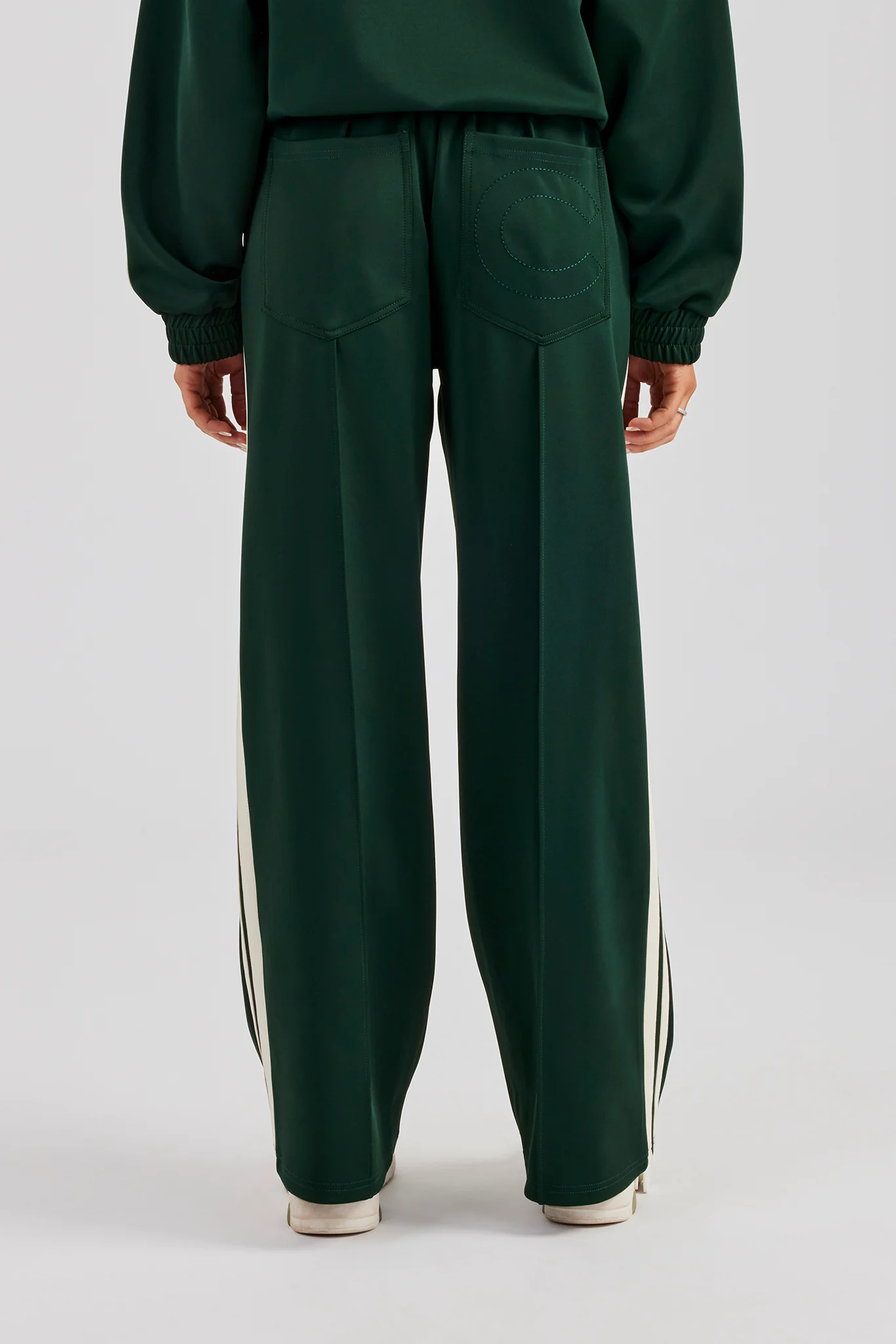 Taping Wide Leg Track Pant - Bottle Green - Image 4
