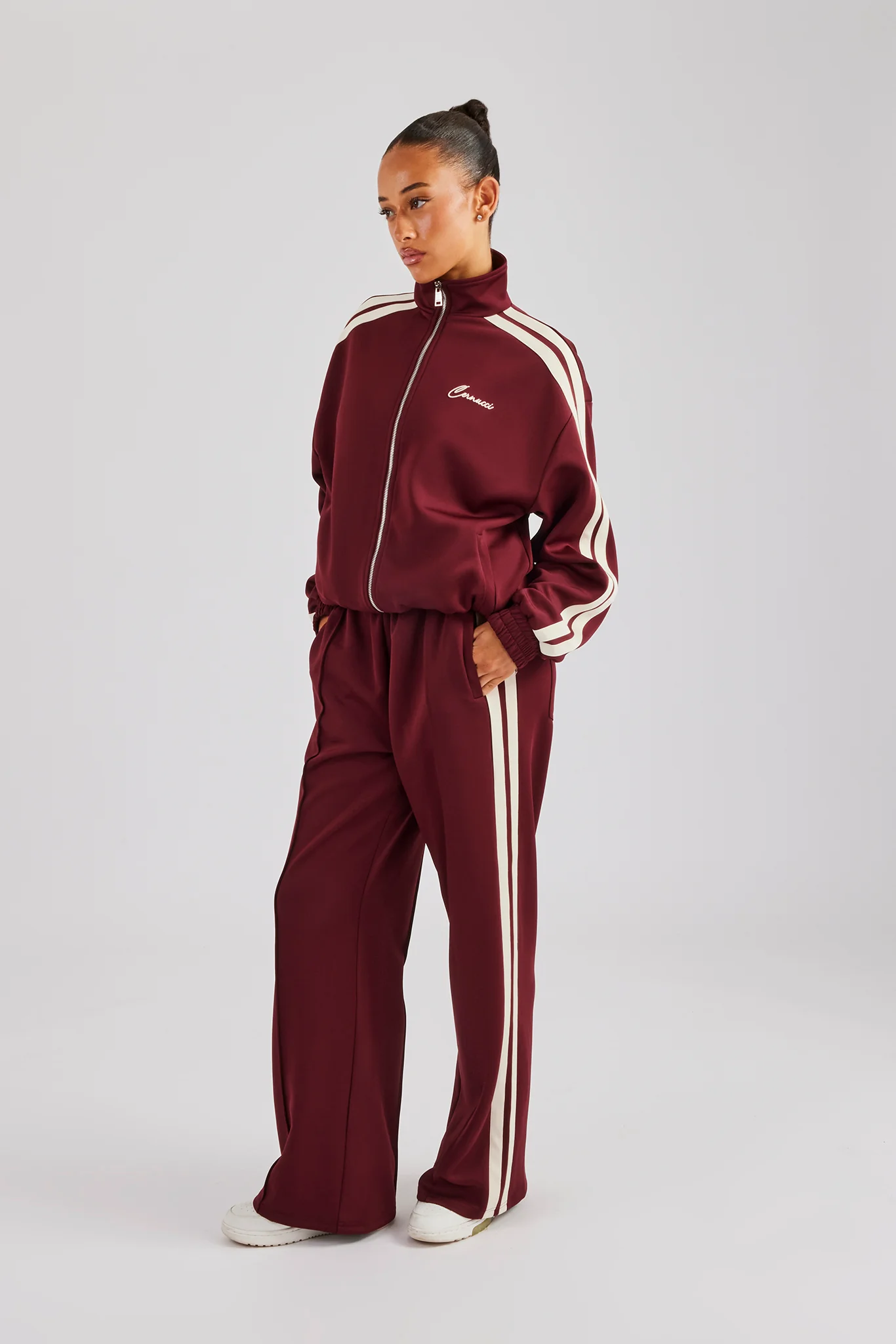 Taping Wide Leg Track Pant - Burgundy - Image 3
