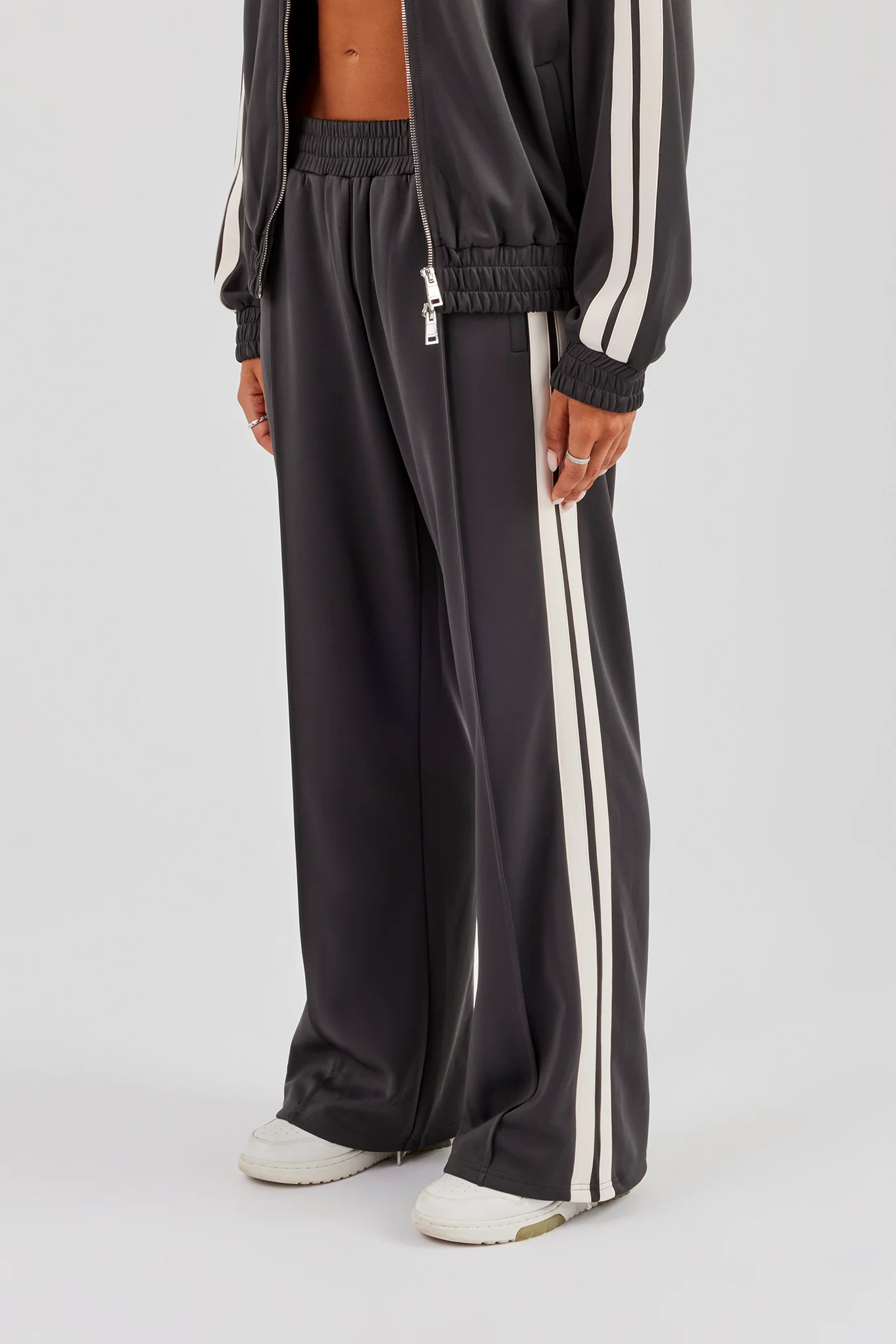 Taping Wide Leg Track Pant - Charcoal