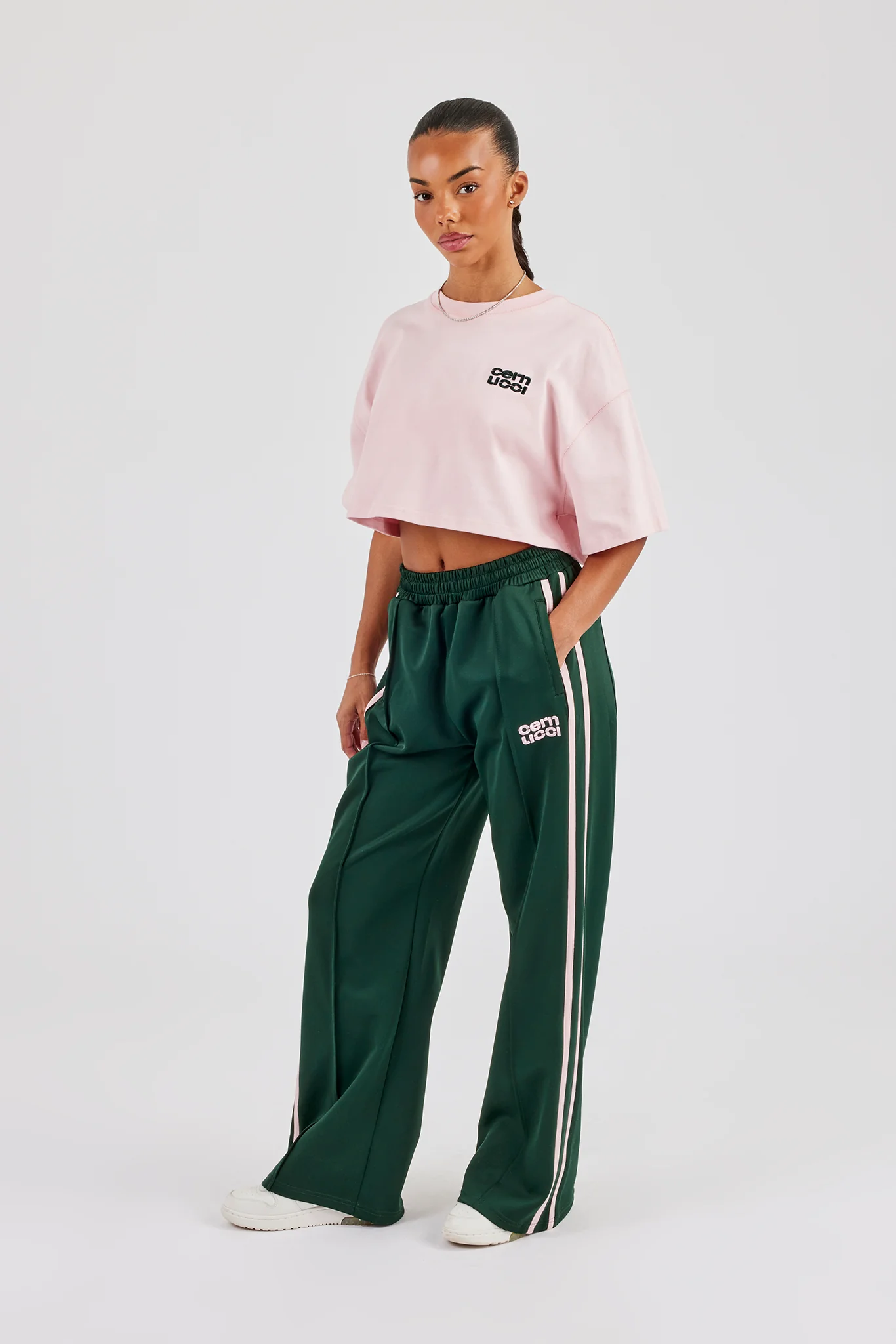 Taping Wide Leg Track Pant - Forest Green - Image 2