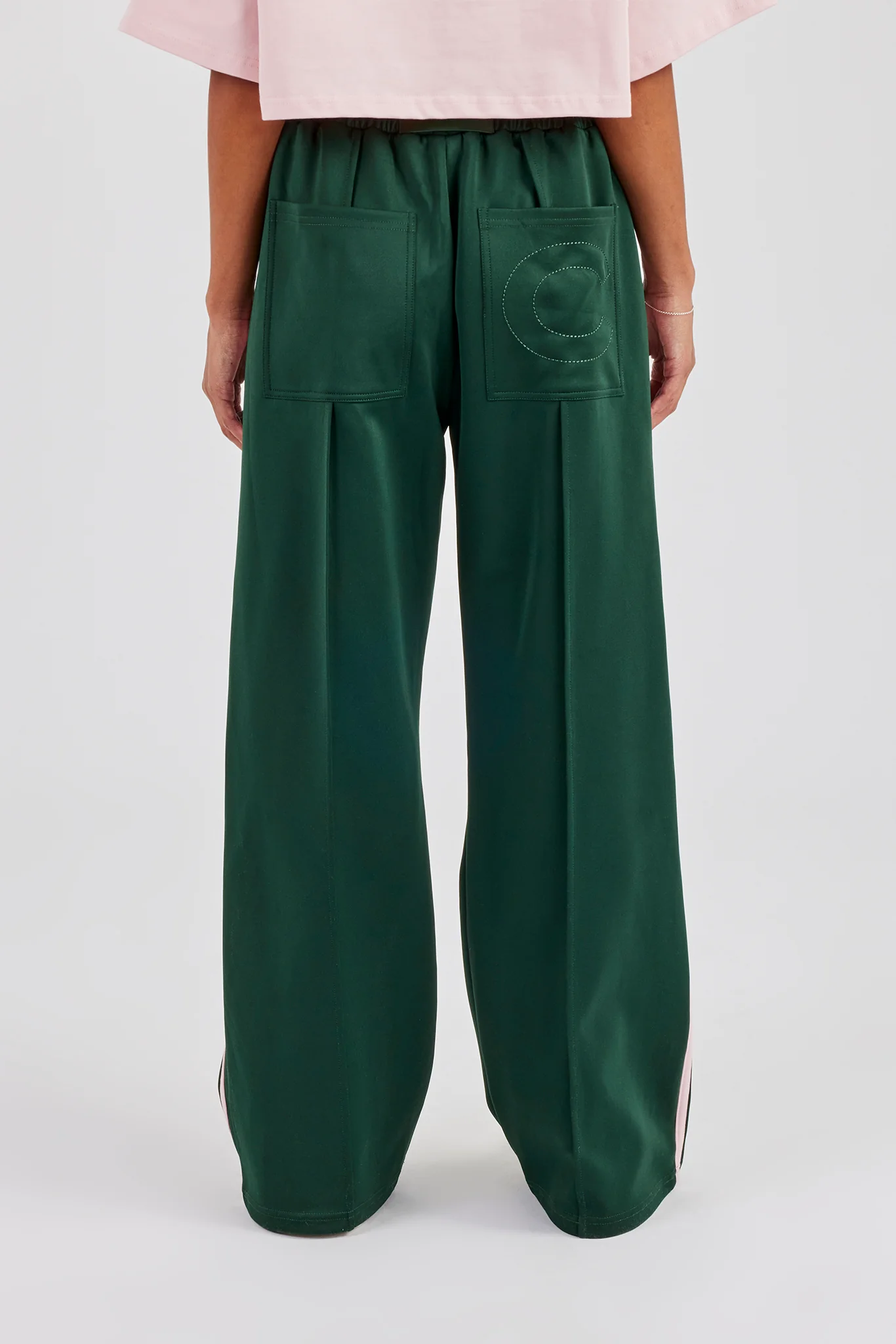 Taping Wide Leg Track Pant - Forest Green - Image 4