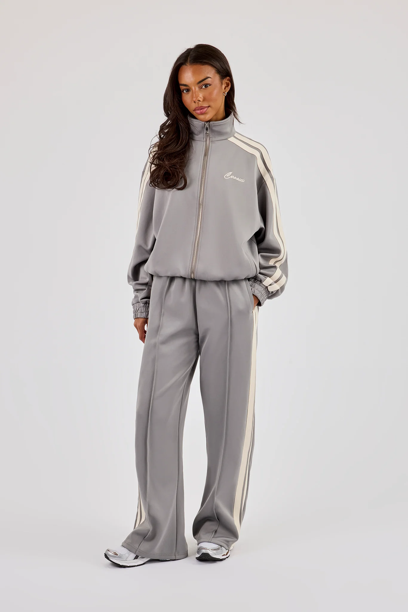 Taping Wide Leg Track Pant - Grey - Image 4