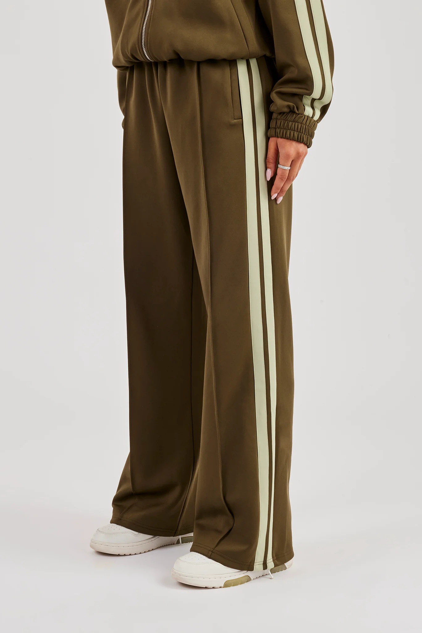 Taping Wide Leg Track Pant - Khaki