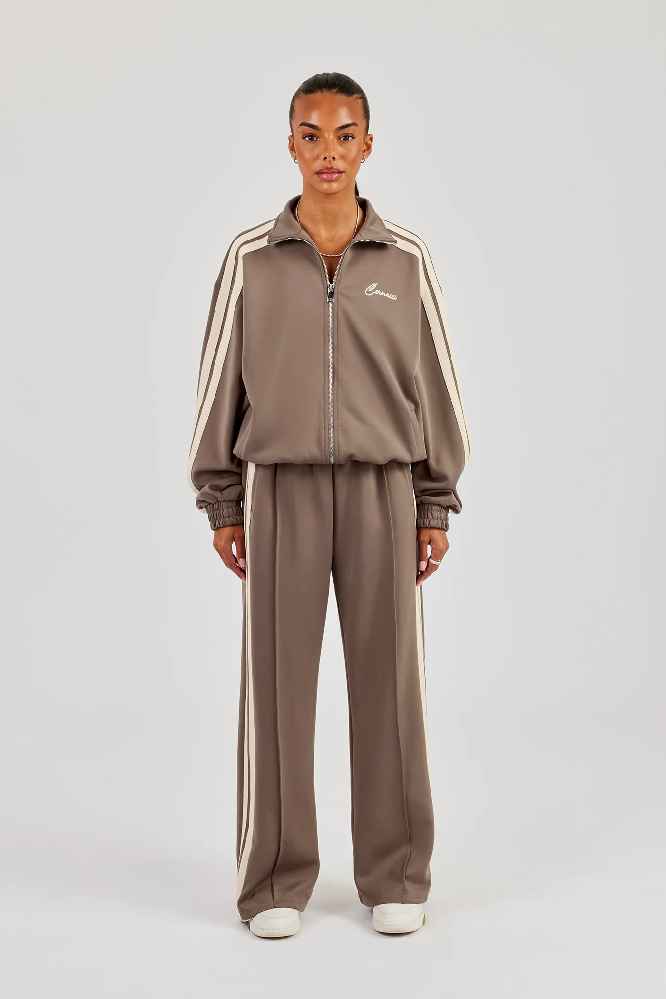 Taping Wide Leg Track Pant - Taupe - Image 2