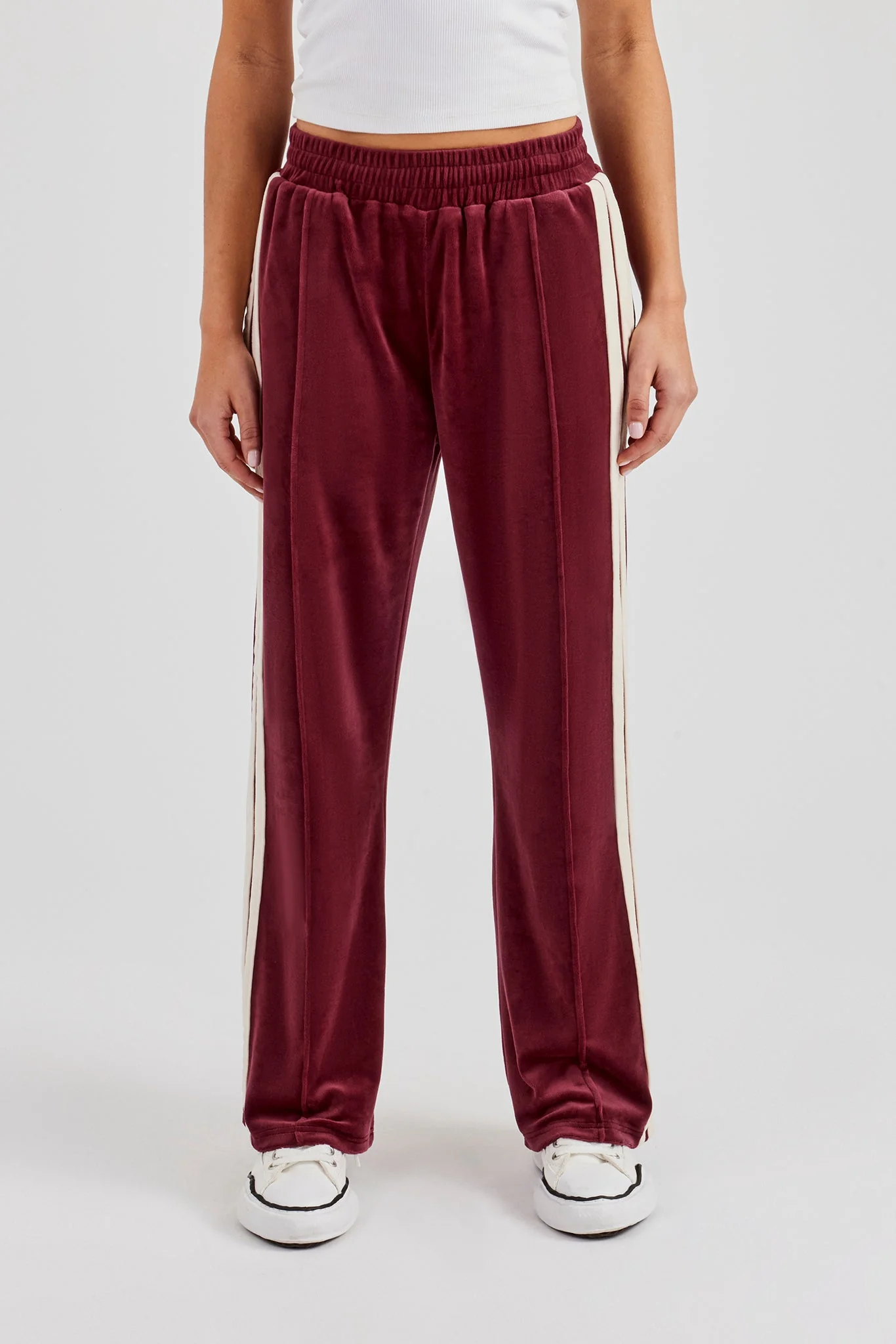 Taping Wide Leg Velour Track Pant - Burgundy - Image 2