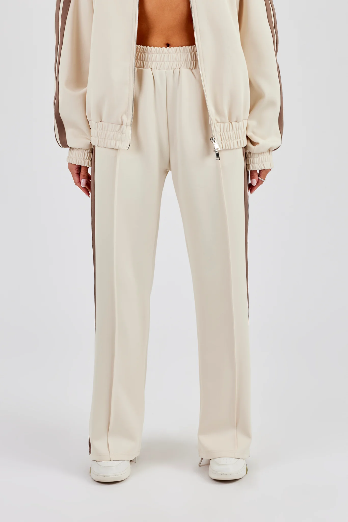 Taupe Taping Wide Leg Track Pant - Off White - Image 2