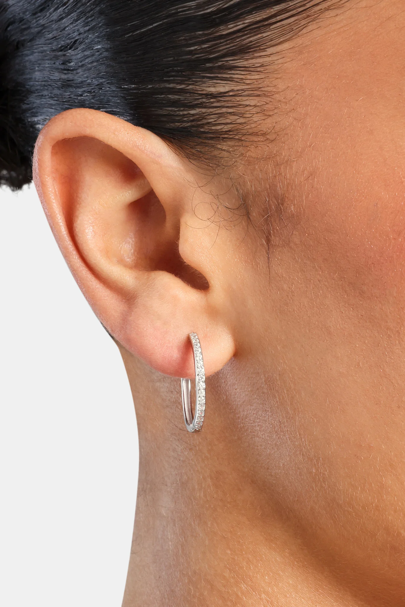 Tennis Hoop Earrings - White - Image 2