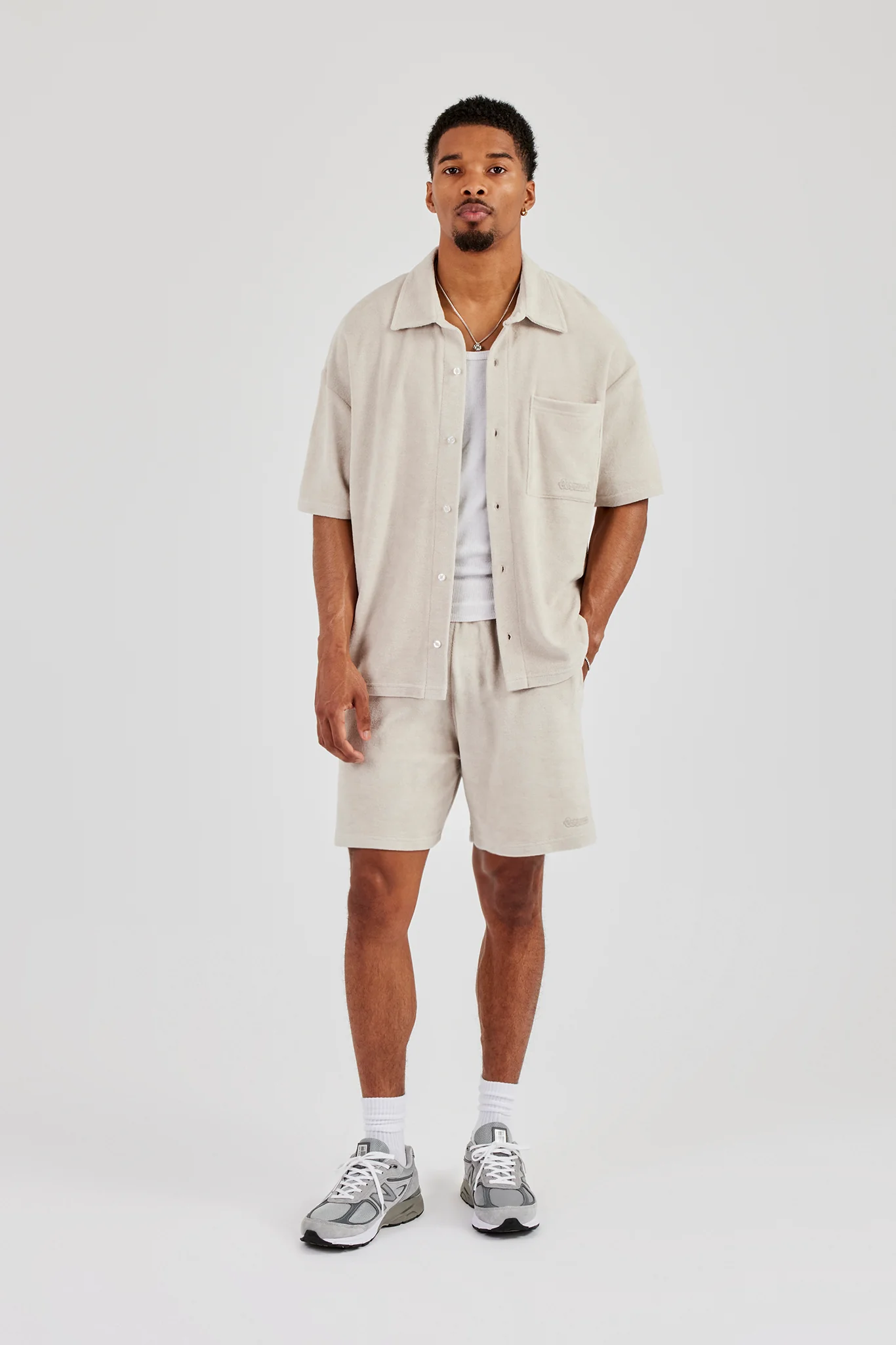 Terry Towelling Boxy Shirt & Short - Beige - Image 4
