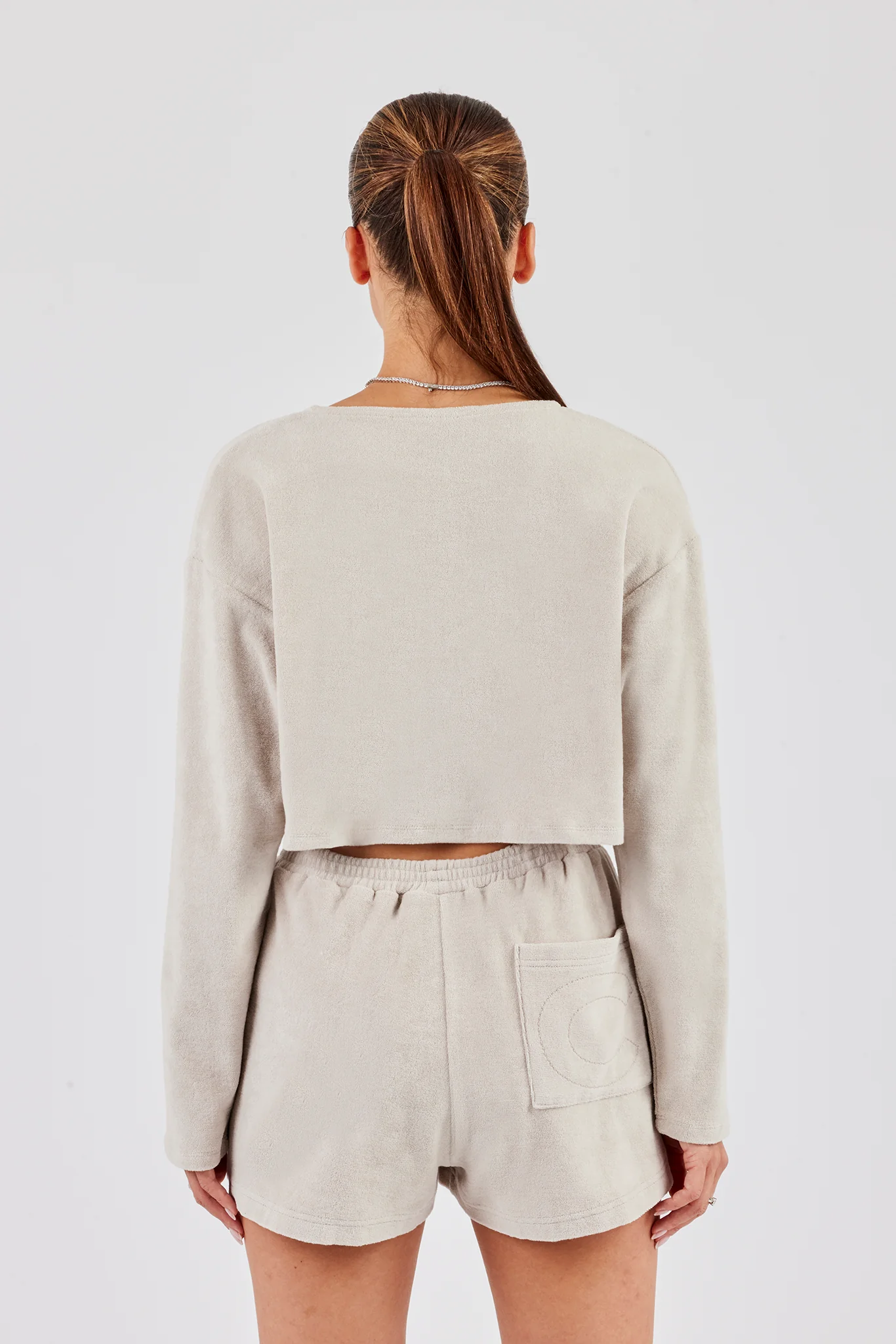 Terry Towelling Button Up Top - Beige - Image 3