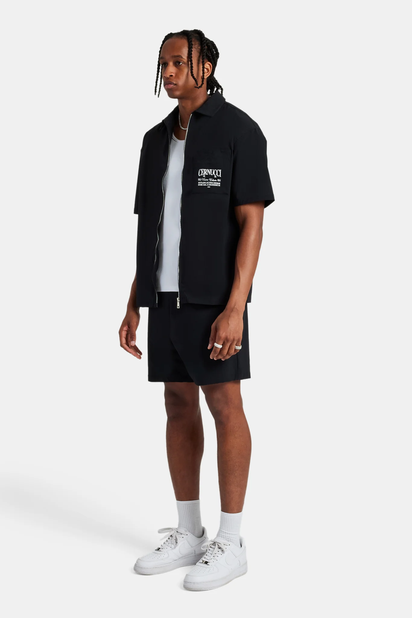 Text Pocket Zip Front Shirt & Short - Black - Image 6